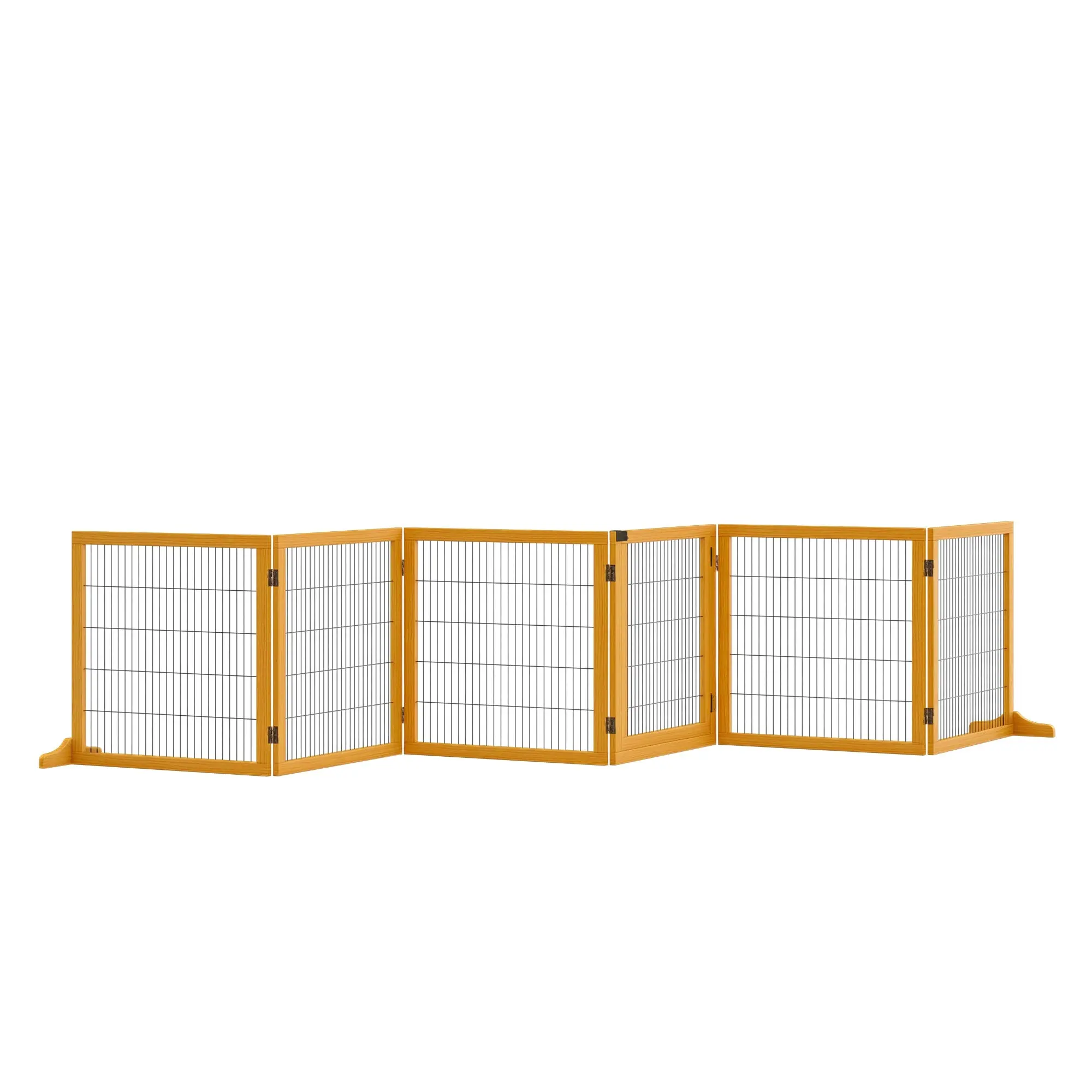 Dog Safety Gate Adjustable Protective Barrier with Feet 432 x 70 cm Wood Dog Gate Foldable Stair Safety Gate Dog Safety Gate for Stairs, Doors, Hallway, 6 Panels, Yellow