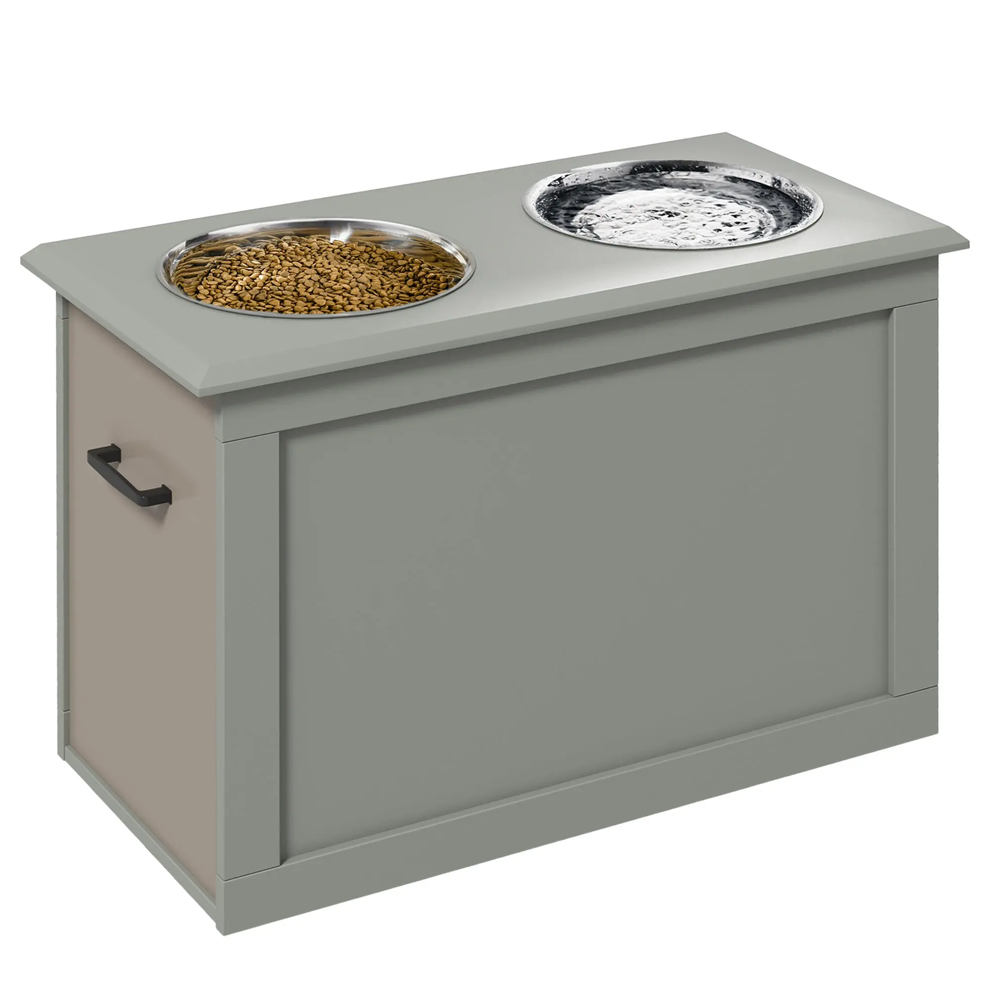 Elevated Dog Bowl Feeding Station with Storage Space Water Bowl 2 x 2000ml Stainless Steel Bowls Dog Bowls Feeding Bowl Feeder for Dogs Cats Gray
