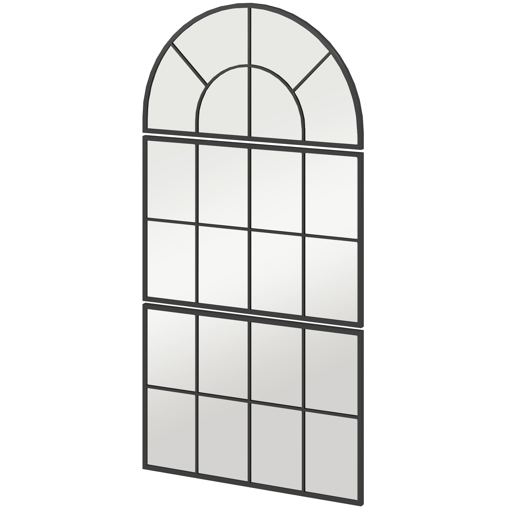 Three-Piece Wall Mirror, Arched Mirror with Metal Frame, Decorative Window Mirrors, Hanging Mirror for Bathroom Living Room Black