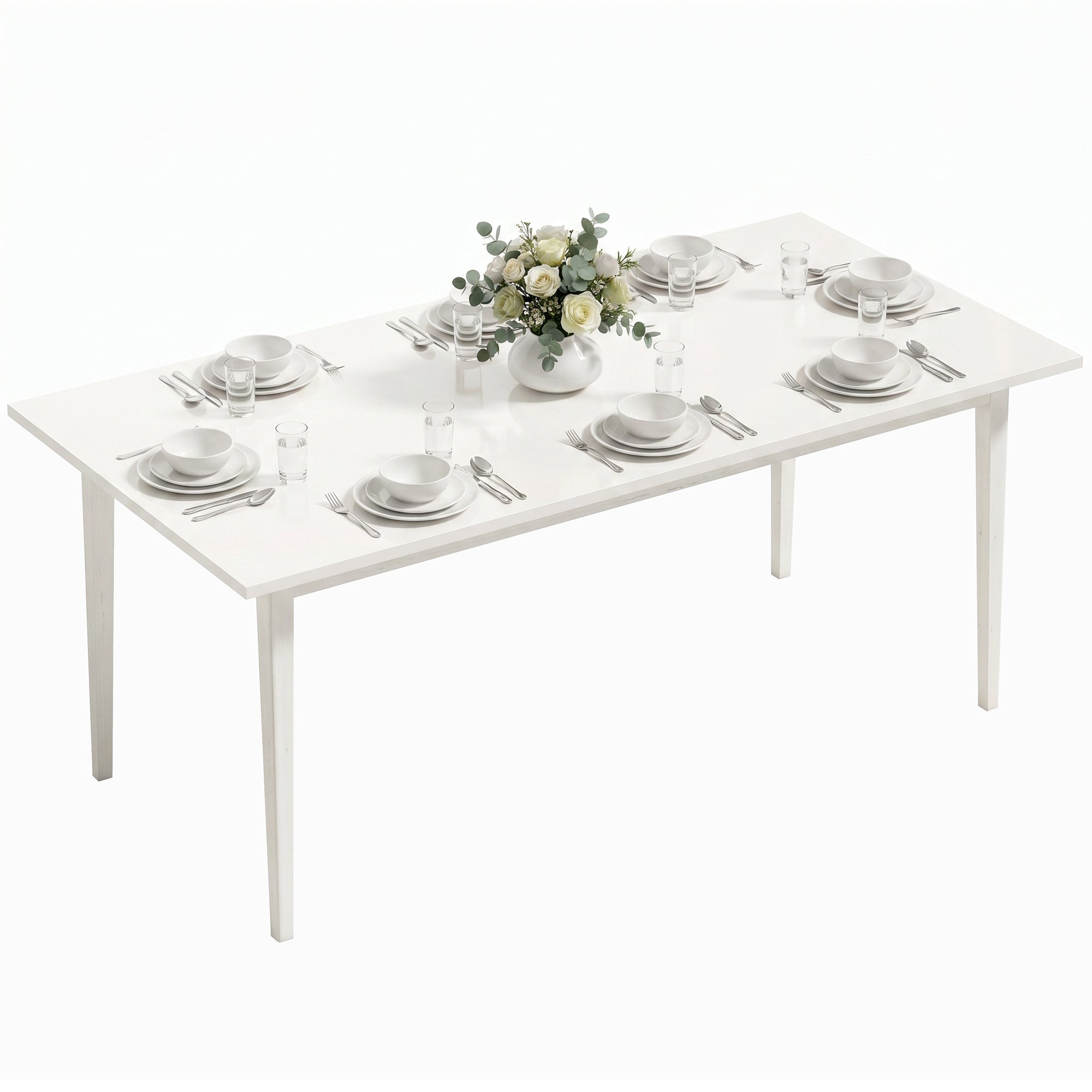 8-Person Rectangular Dining Table with Solid Wood Legs, Modern Cream Finish, Made in EU