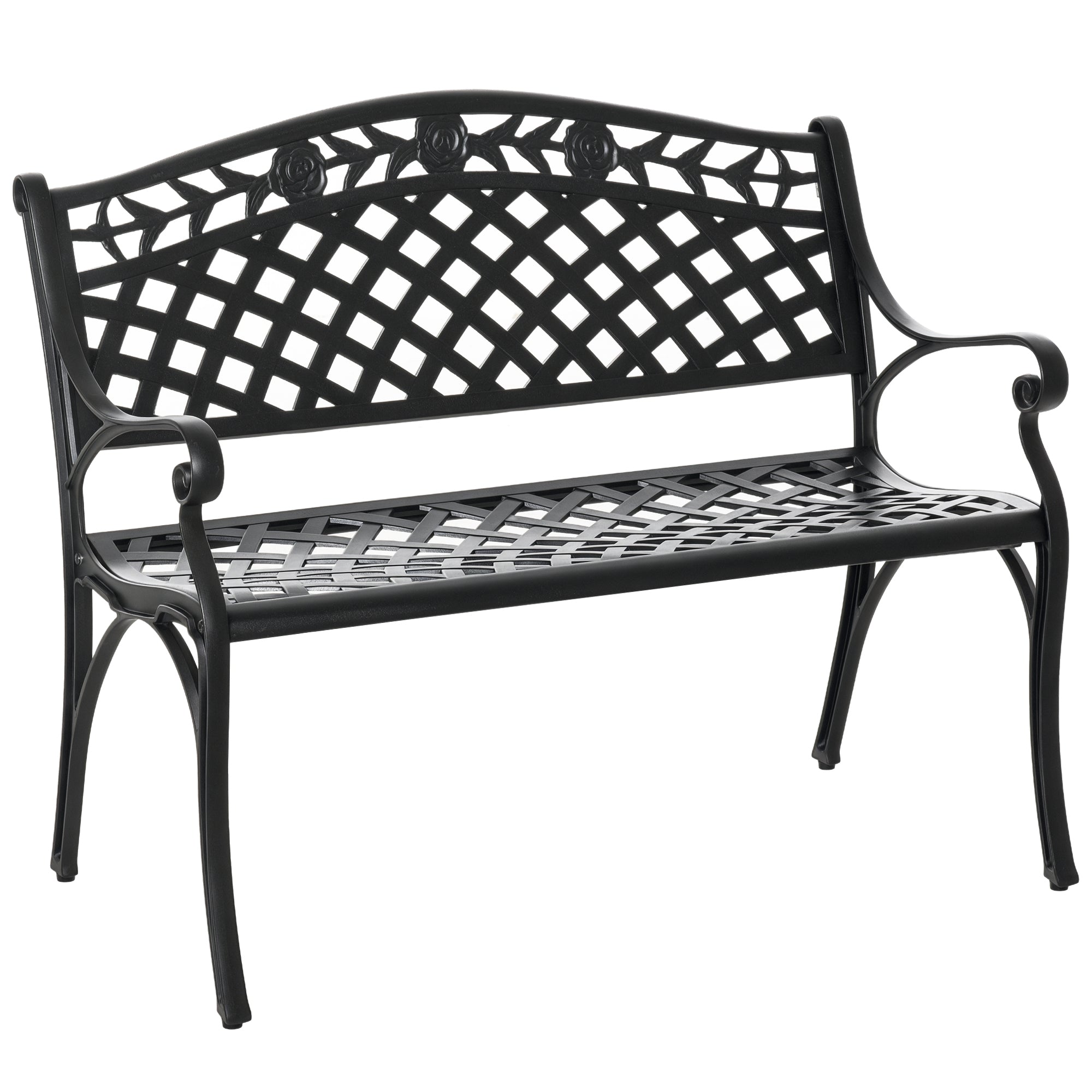 Outsunny 2-Sits Aluminium Trädgårdsbänk Metallbänk med Armstöd Lantlig Stil Svart 102,5 x 61 x 84 cm
