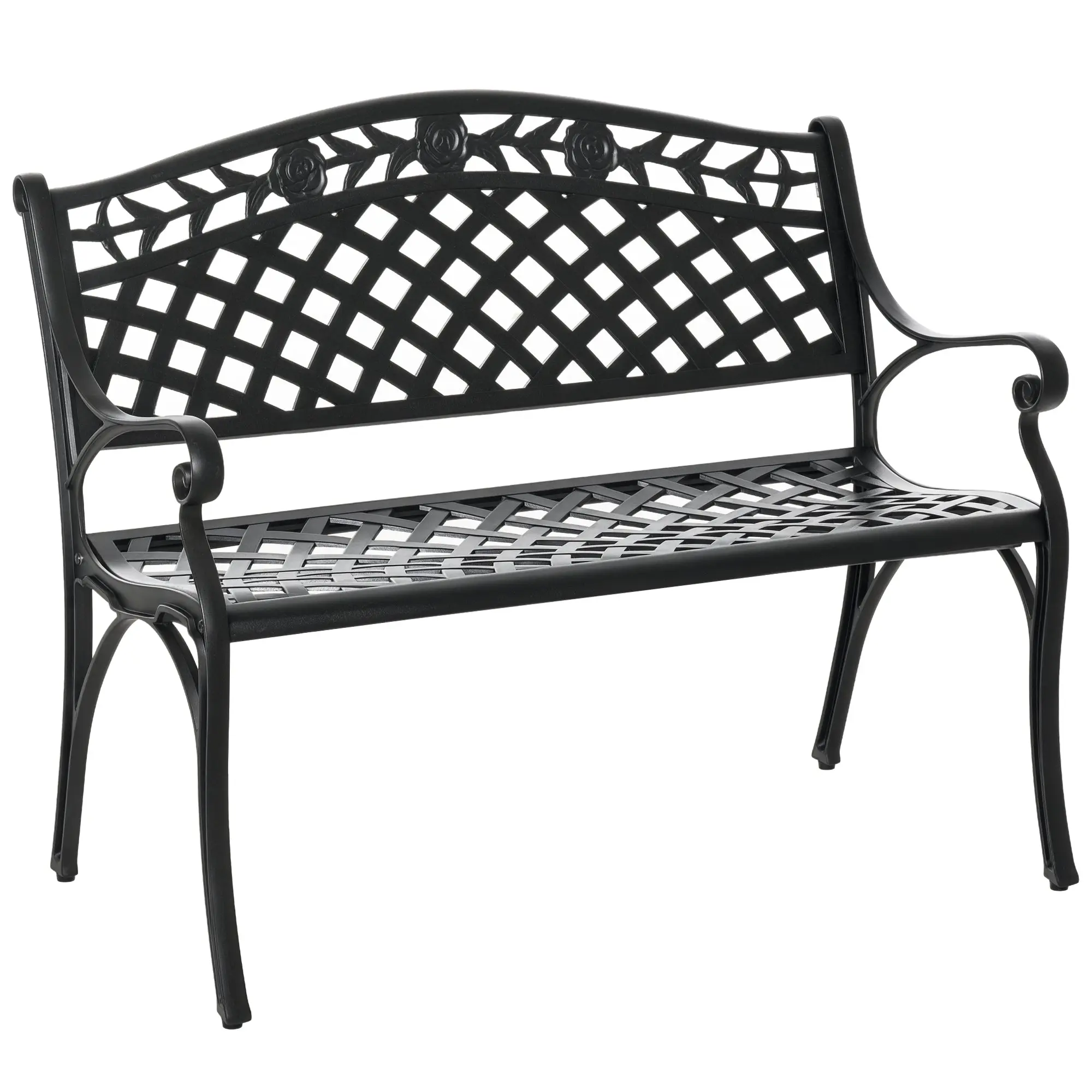 2-Seater Aluminum Garden Bench Metal Bench with Armrests Country Style Black 102.5 x 61 x 84 cm