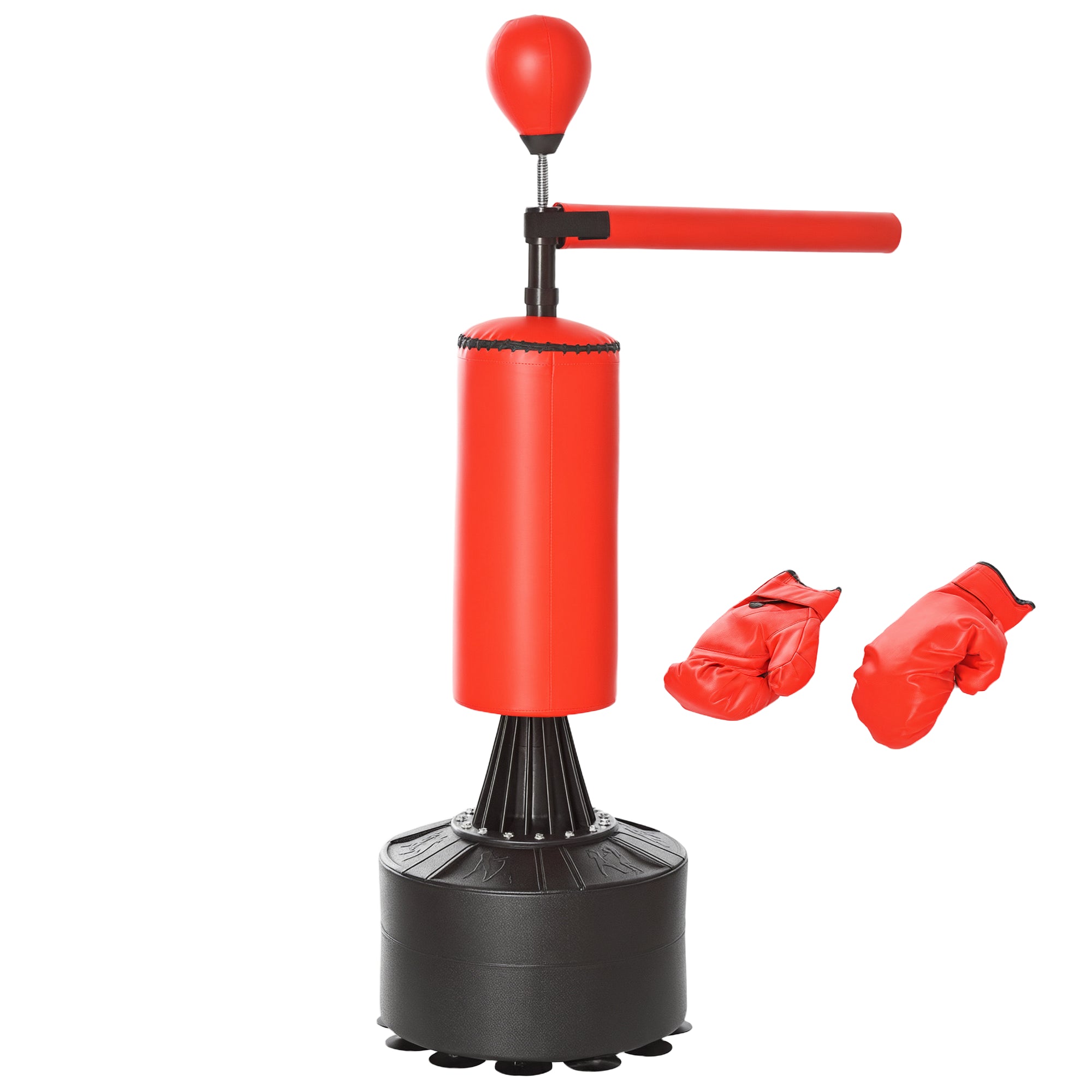 HOMCOM Steierend Punching Bag Boxing Training Ausrüstung mat Reflexball, 360° Rotéierend Bar, Saugnapf Basis, Fëllbar mat Sand/Waasser, Steierend Boxing Assistant mat Hänn, Air Pump Training Punching 