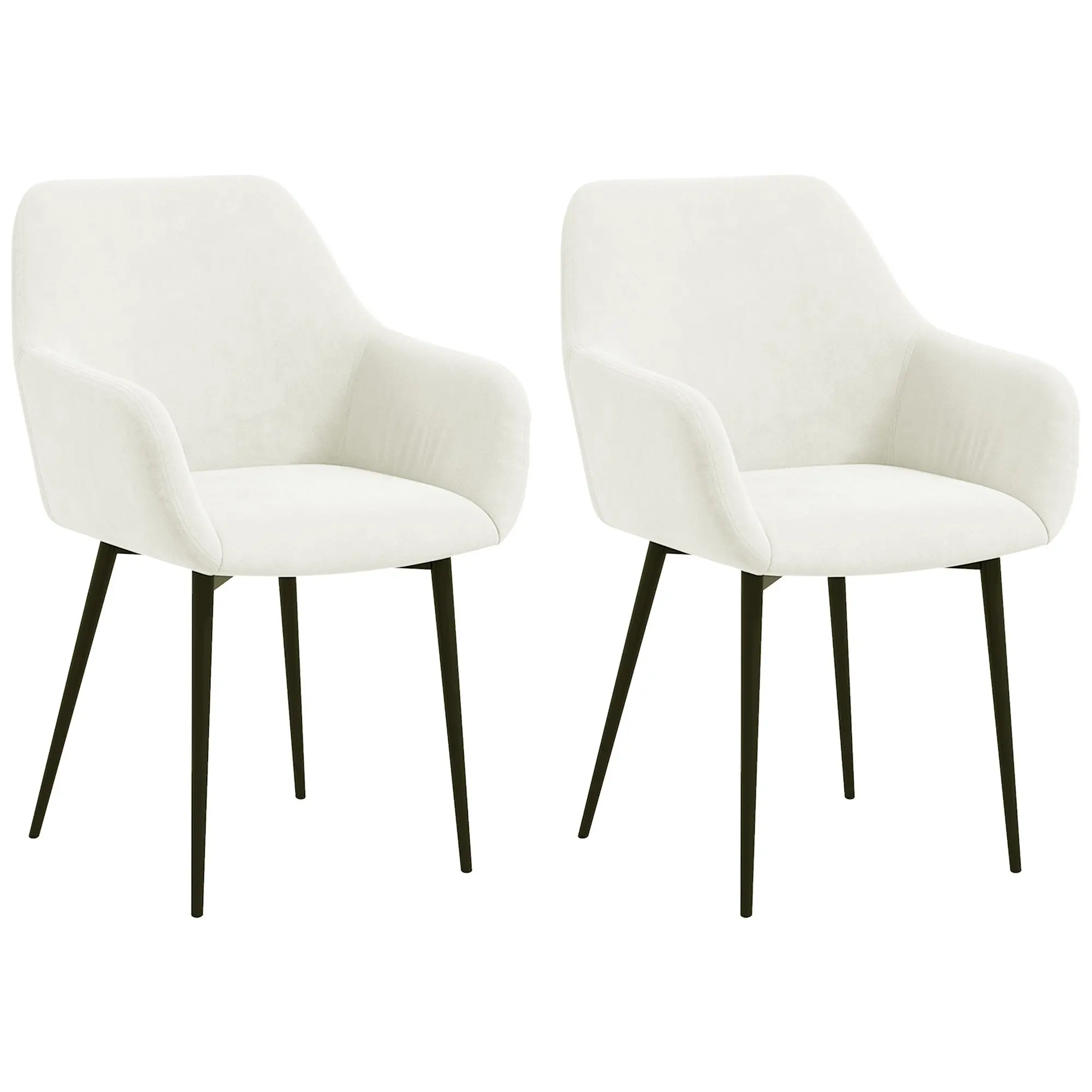Set of 2 Upholstered Nordic Style Dining Chairs, Kitchen Chairs in Fabric, Armchair with Armrests and Steel Legs for Living Room, 54x57x80 cm, Cream White