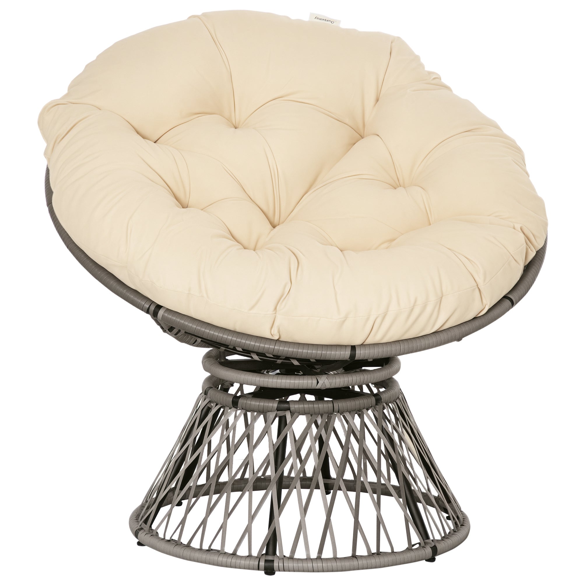 Outsunny Papasan Kėdė Krepšys su Pagalve 360 Laipsnių Rattan Bežinė B87 x D97 x H86 cm