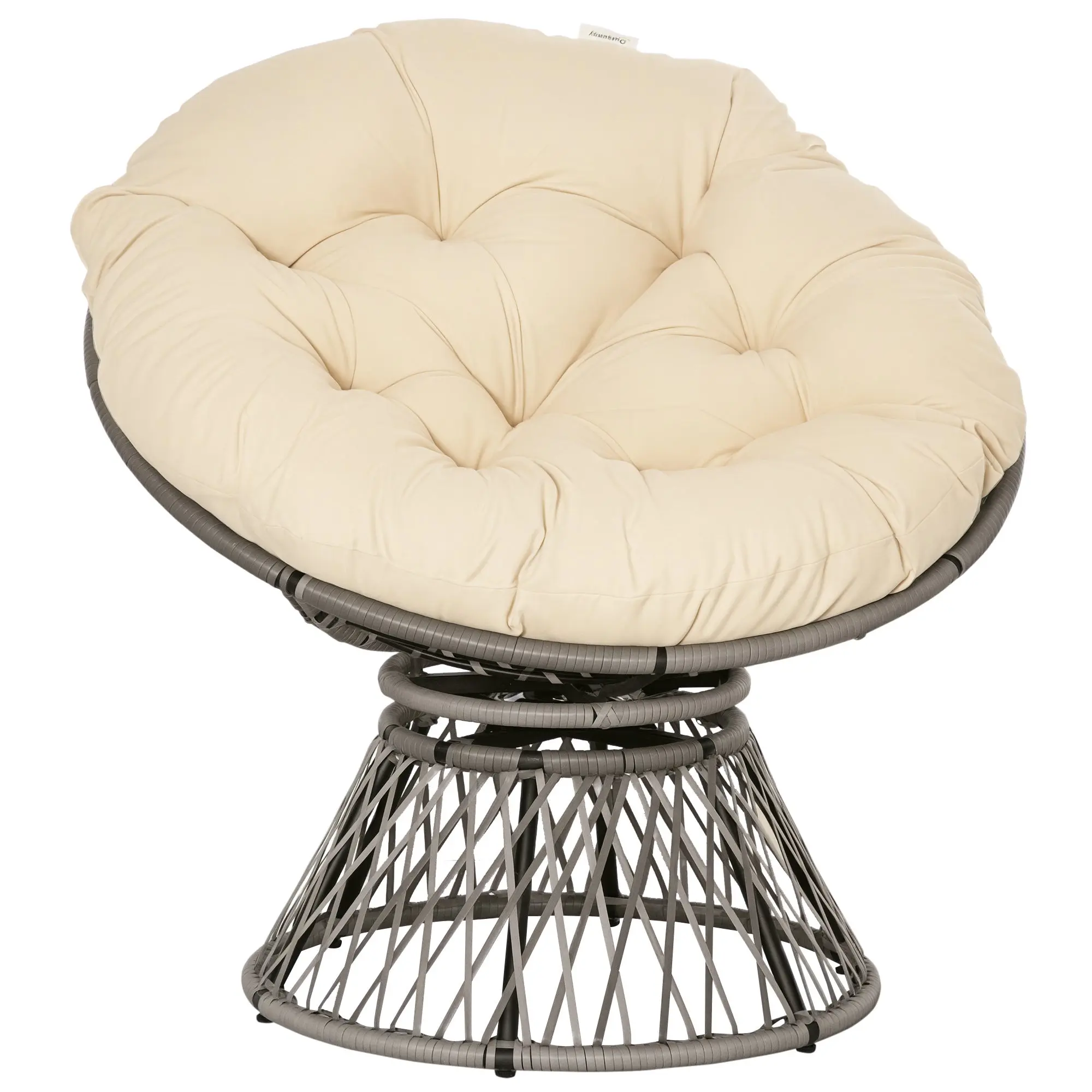 Papasan Chair Basket Chair Seat with Cushion 360 Degrees Rattan Beige B87 x D97 x H86 cm