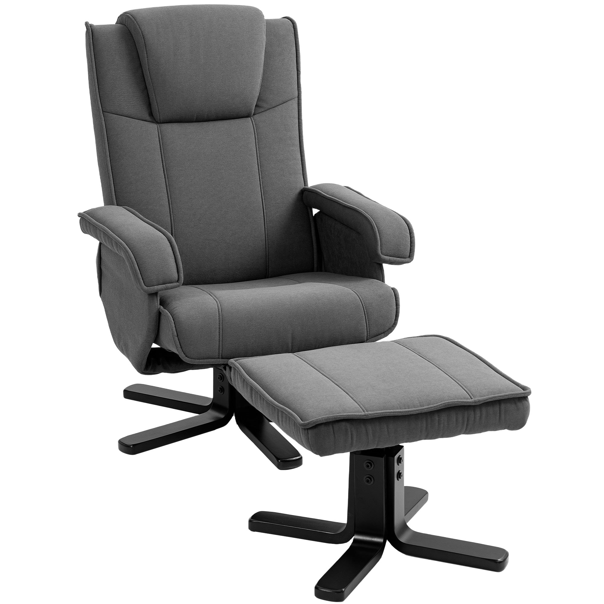 Recliner Chair with Footstool, 360° Swivel TV Chair with Adjustable Backrest, Reclining Function, Rocking Feature, Velvet-Look Upholstery, Headrest for Living Room, Dark Gray