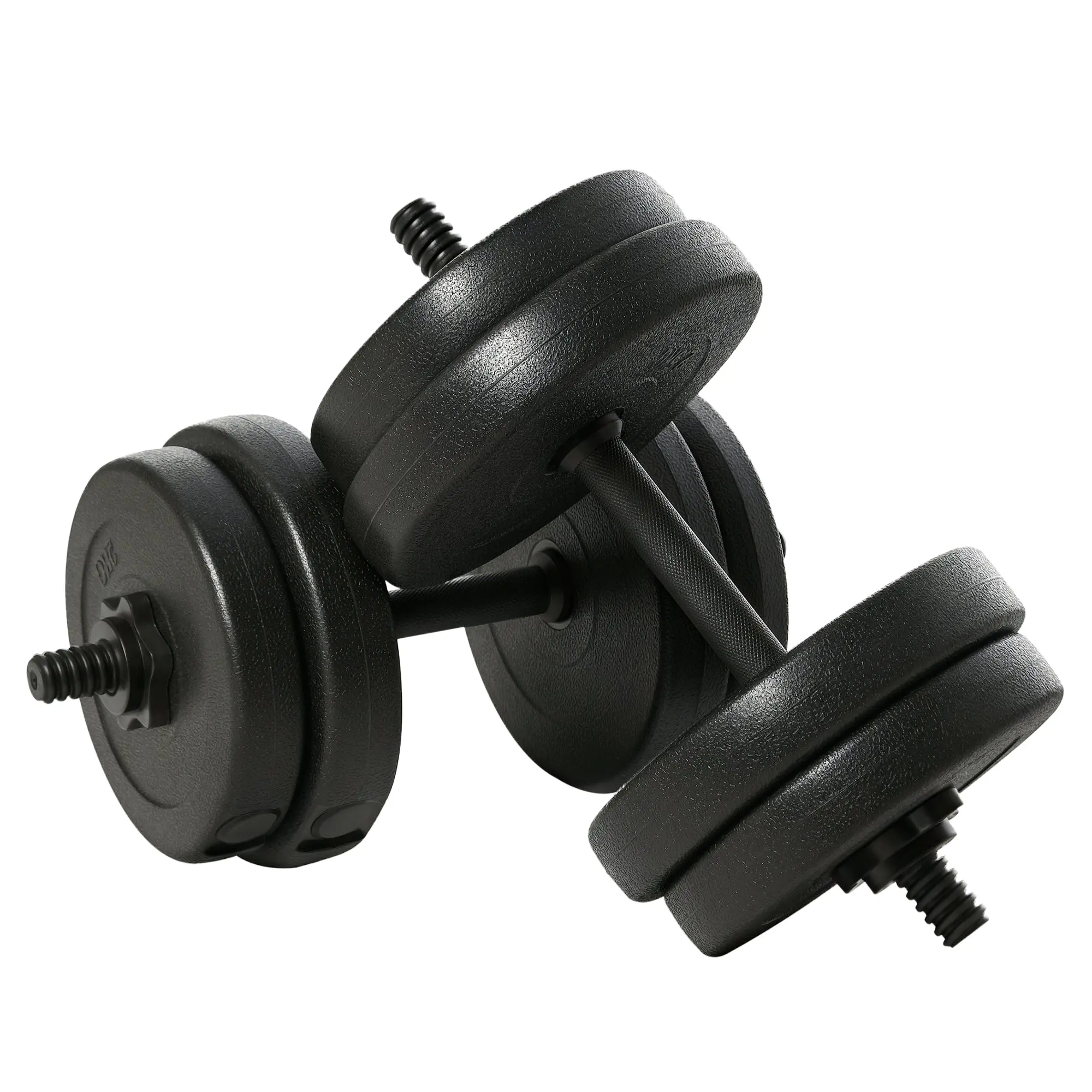 Short Dumbbell Set Total 20 Kg - Dumbbell Pairs - Adjustable Weight - Bars included - Muscle Training & Weightlifting - Black HDPE Steel