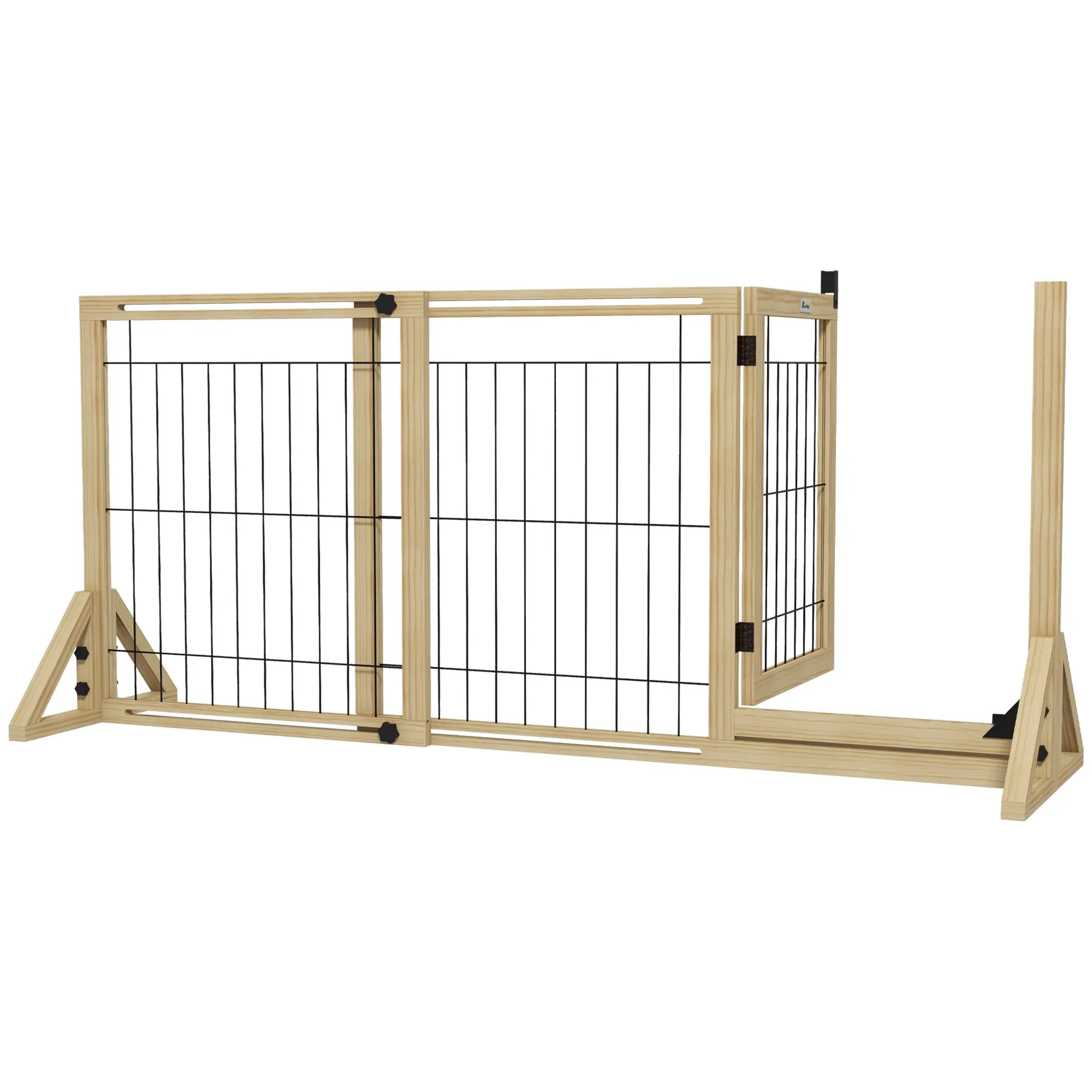 Wooden Dog Barrier 112-159x70 cm Extendable Pet Gate with Triangular Support Legs for Doorway Hallway Staircase Natural Wood