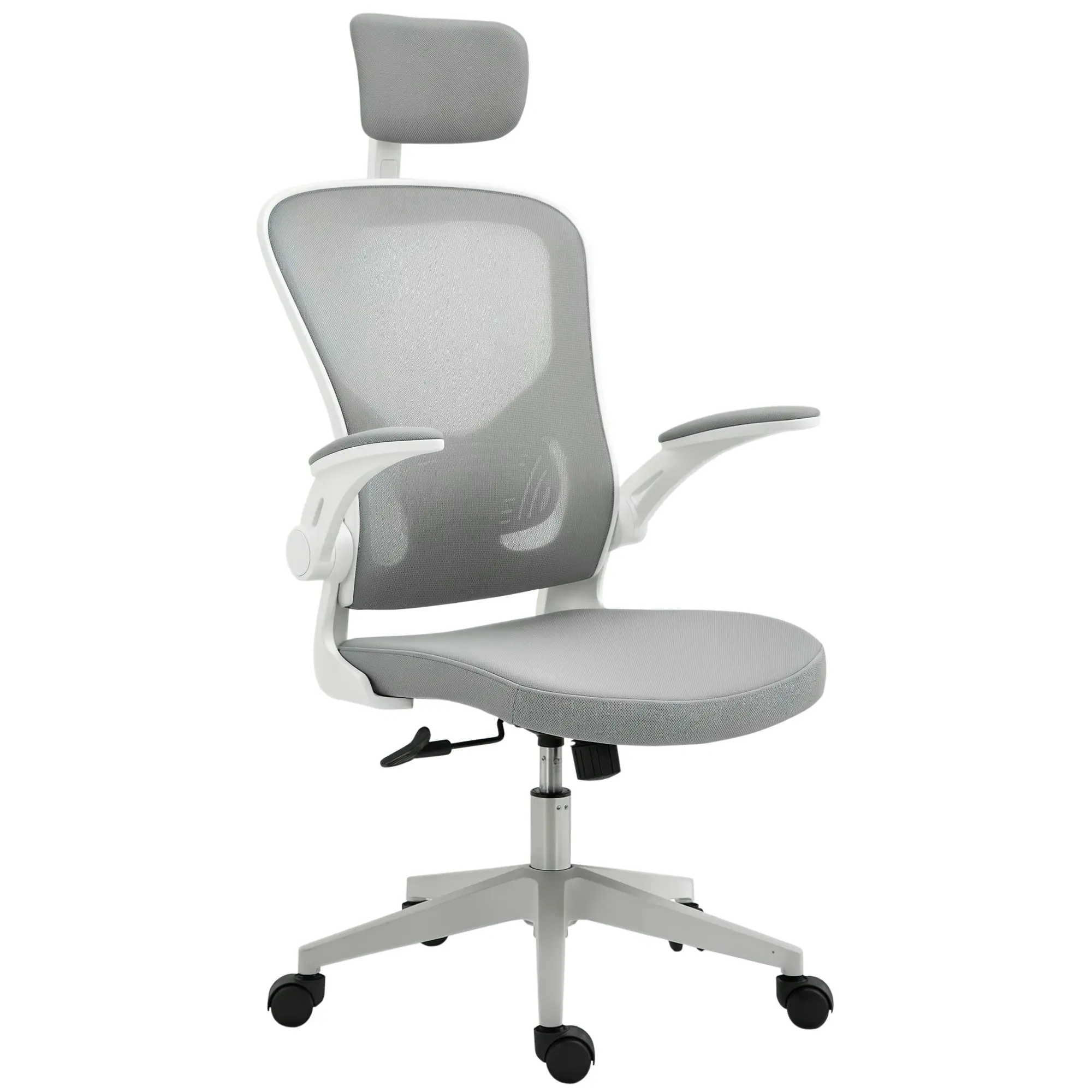 Office Chair Ergonomic Desk Chair with Rocking Function High Back Lumbar Support Headrest Foldable Arms Home Office Gray 65 x 64 x 114-122 cm