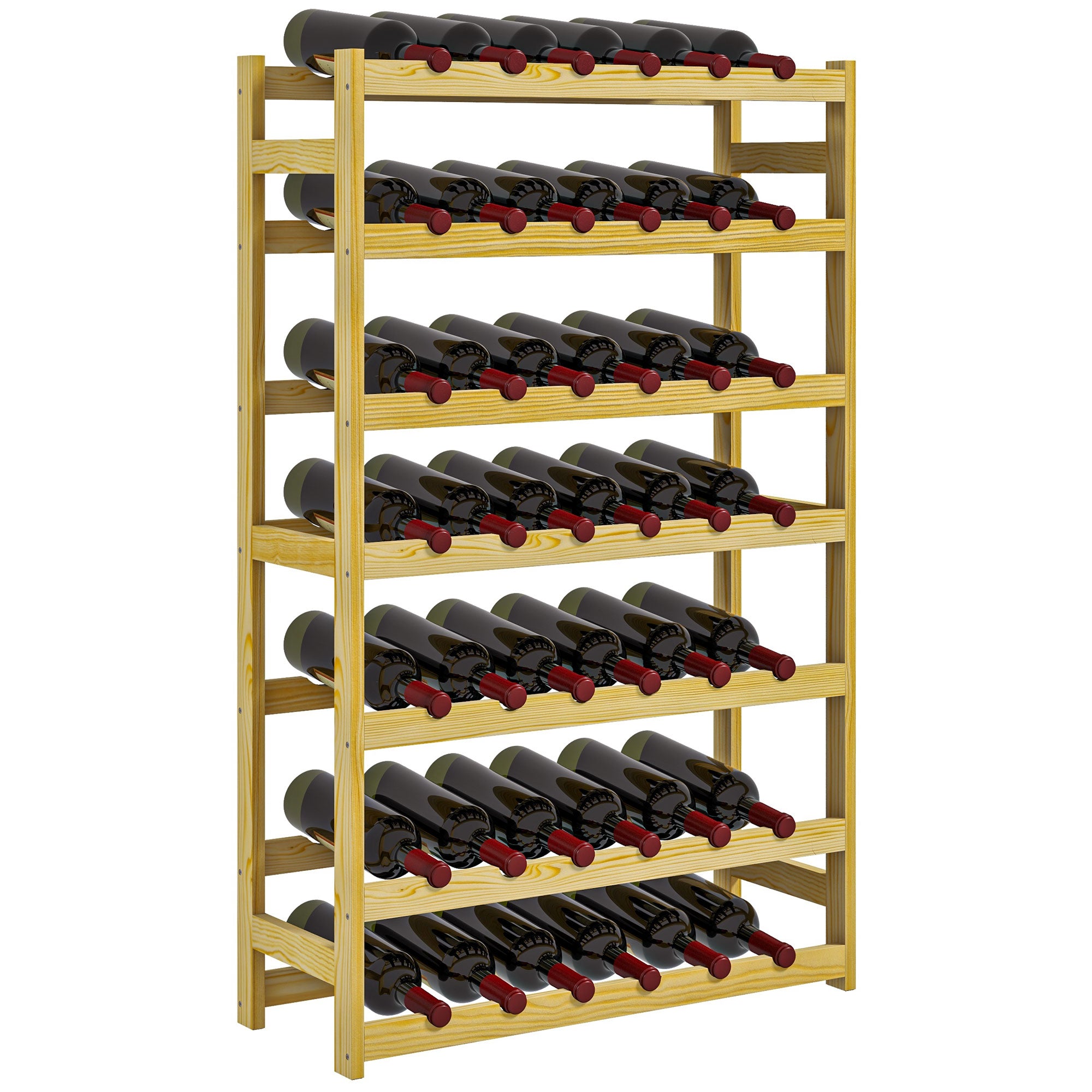 HOMCOM Borállvány 42 Üveghez, 7 Szinten, Fa Állvány Felborulás Védelmével, Konyhához, Természetes 63 x 25 x 102 cm