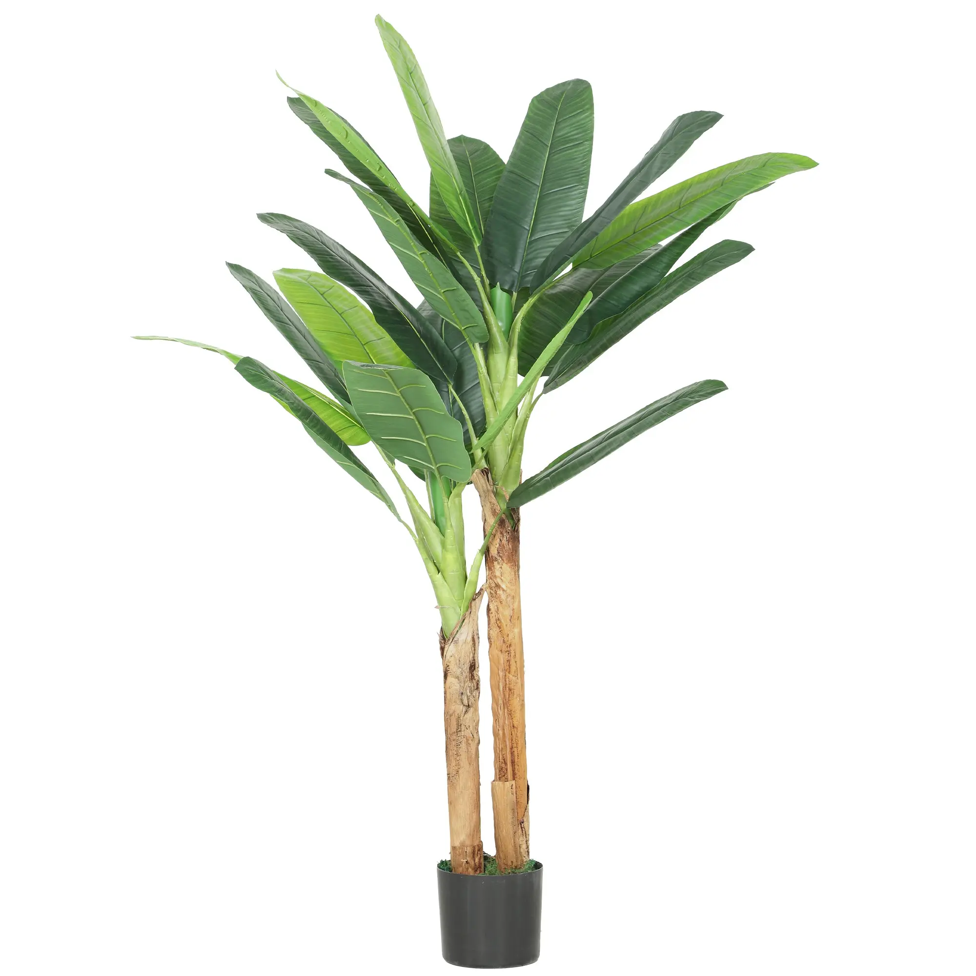 Artificial Banana Tree 59 in (150 cm) — Decorative Indoor Plant with Pot and 2 Trunks, for Home, Office, Living Room, Green