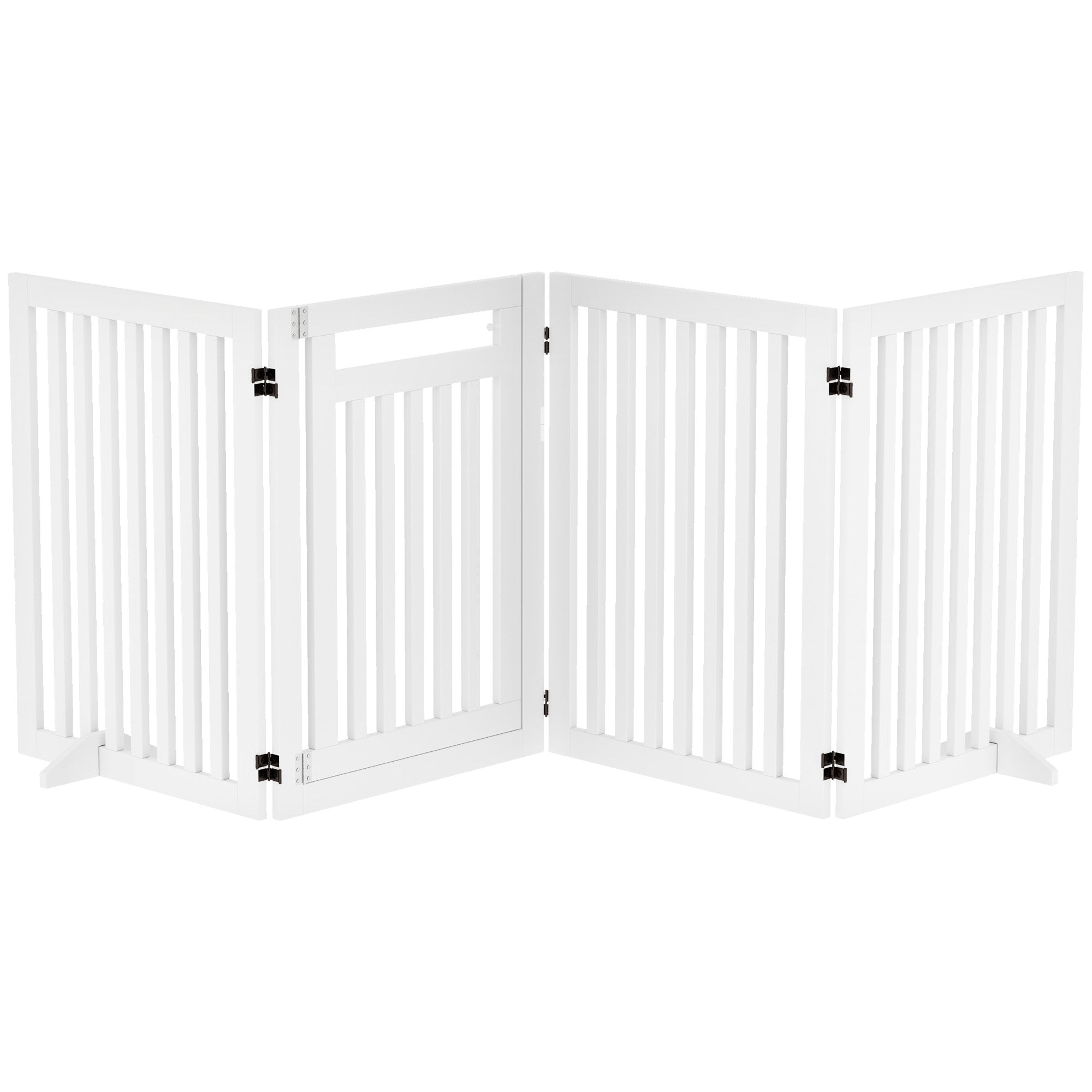 PawHut Samostatná brána pre psy s nohami 240 x 81 cm, drevená pet brána, zábrana pre dvere, ochranná brána, zábrana na schody pre schody, dvere, kuchyňu, chodbu, 4 panely, biela