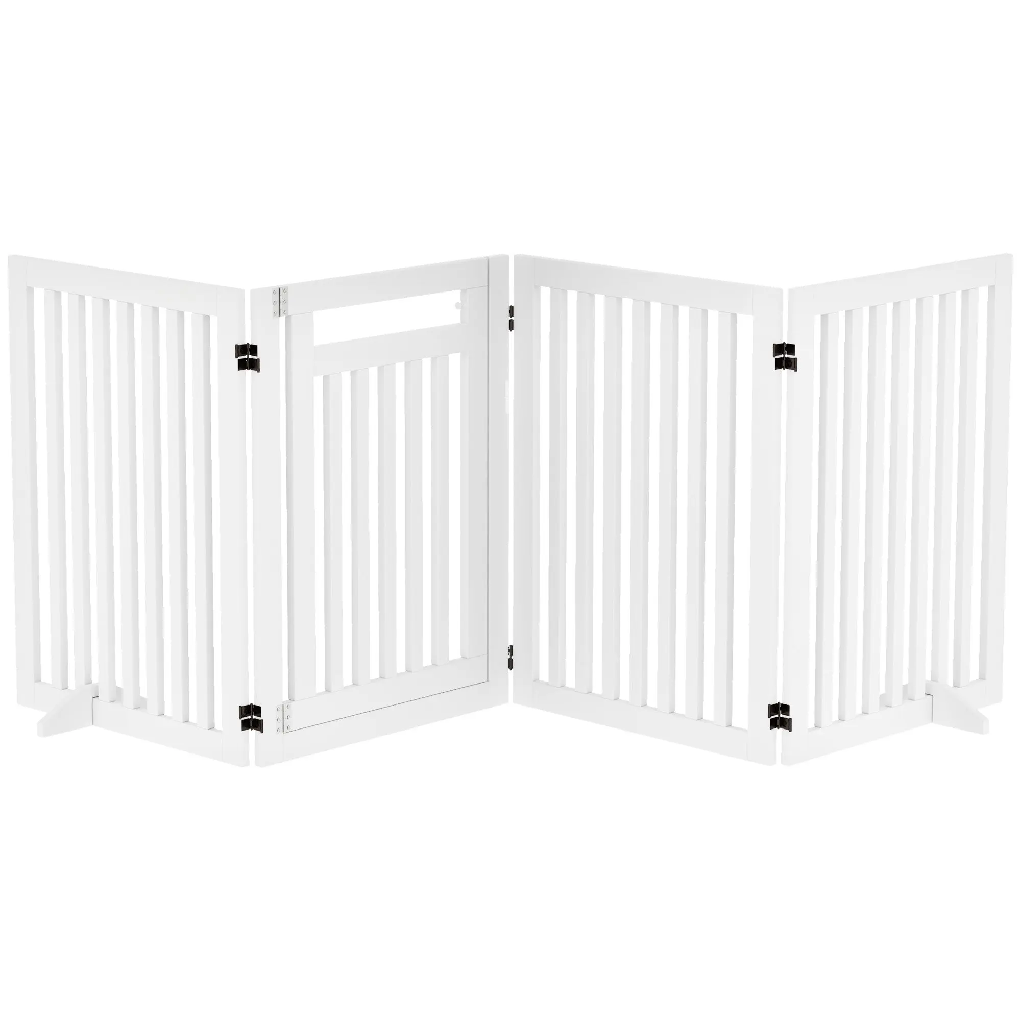 Freestanding Dog Barrier with Feet 240 x 81 cm Wooden Pet Gate Stair Barrier Door Protection Gate Stair Gate for Stairs, Doors, Kitchen, Hallway, 4 Panels, White