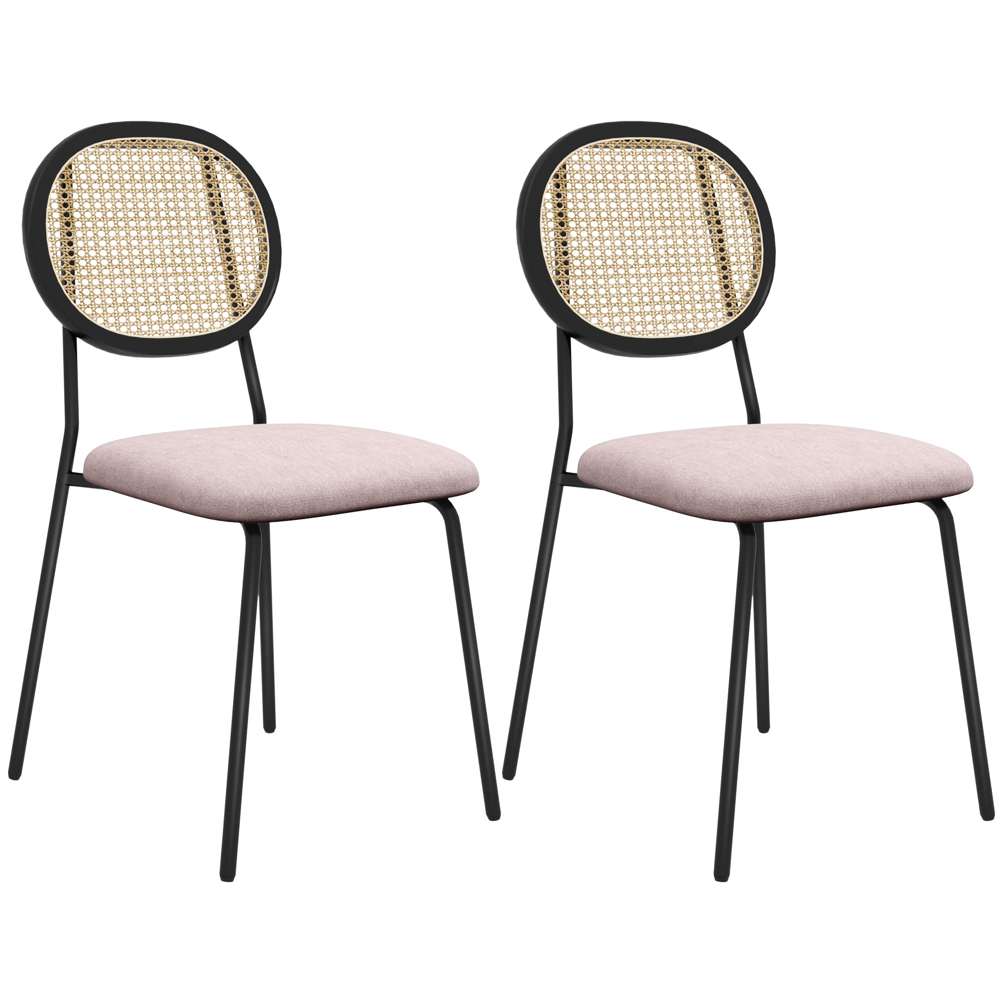HOMCOM 2er-Set Esszimmerstühle mit synthetischer Rattan-Backrest und Stahlrahmen für das Wohnzimmer 44x54x87 cm Rosa und Schwarz