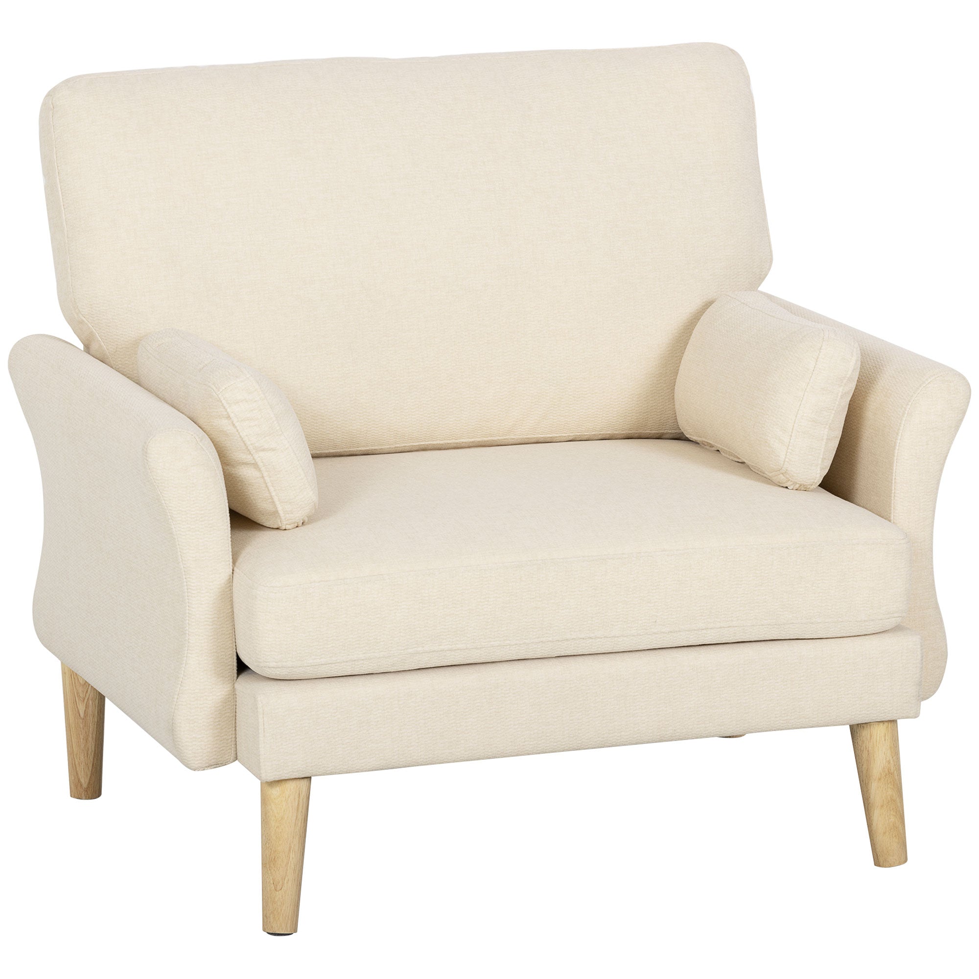 Modern Armchair with Armrests, 32.7" Wide Velvet-Look Seat, Padded Accent Chair with Cushion & Wood Legs, Cream