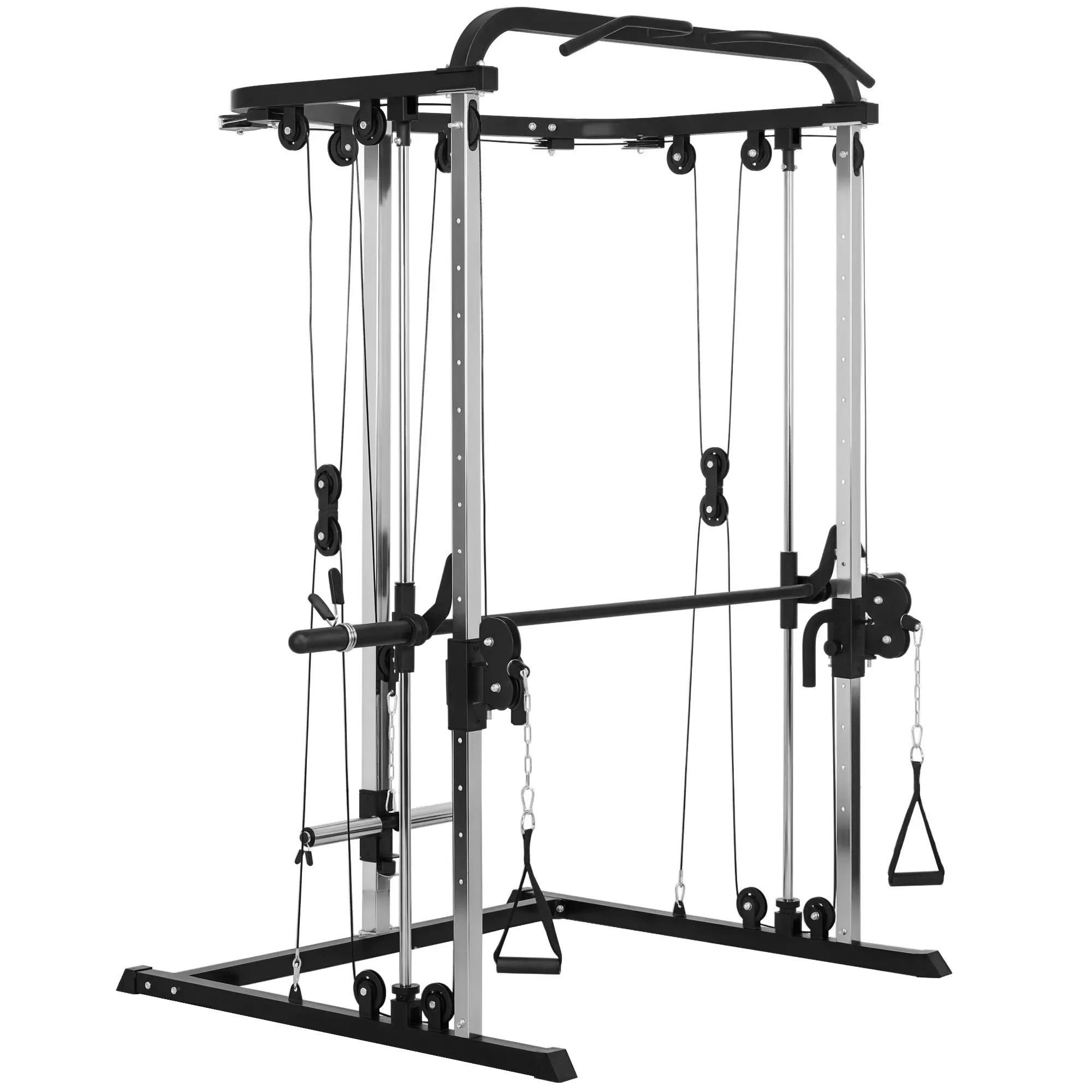 SPORTNOW Smith Machine Multi-Station Strength Training Multifunction Machine with Squat Stand and Weight Bar for Home Fitness Training Black