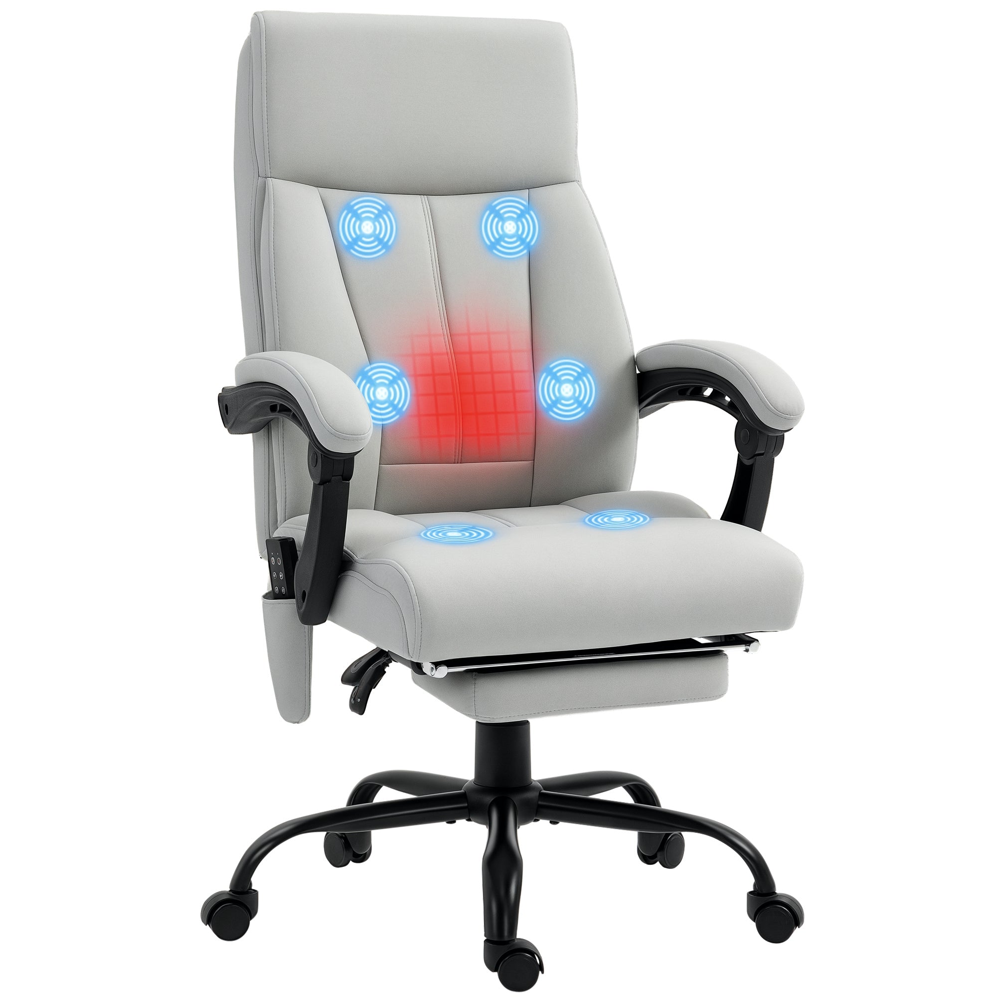 Office Chair with Massage Function, Ergonomic Desk Chair with Reclining Function, Lumbar Heating, Height Adjustable Computer Chair with Footrest, Swivel Function, Gray