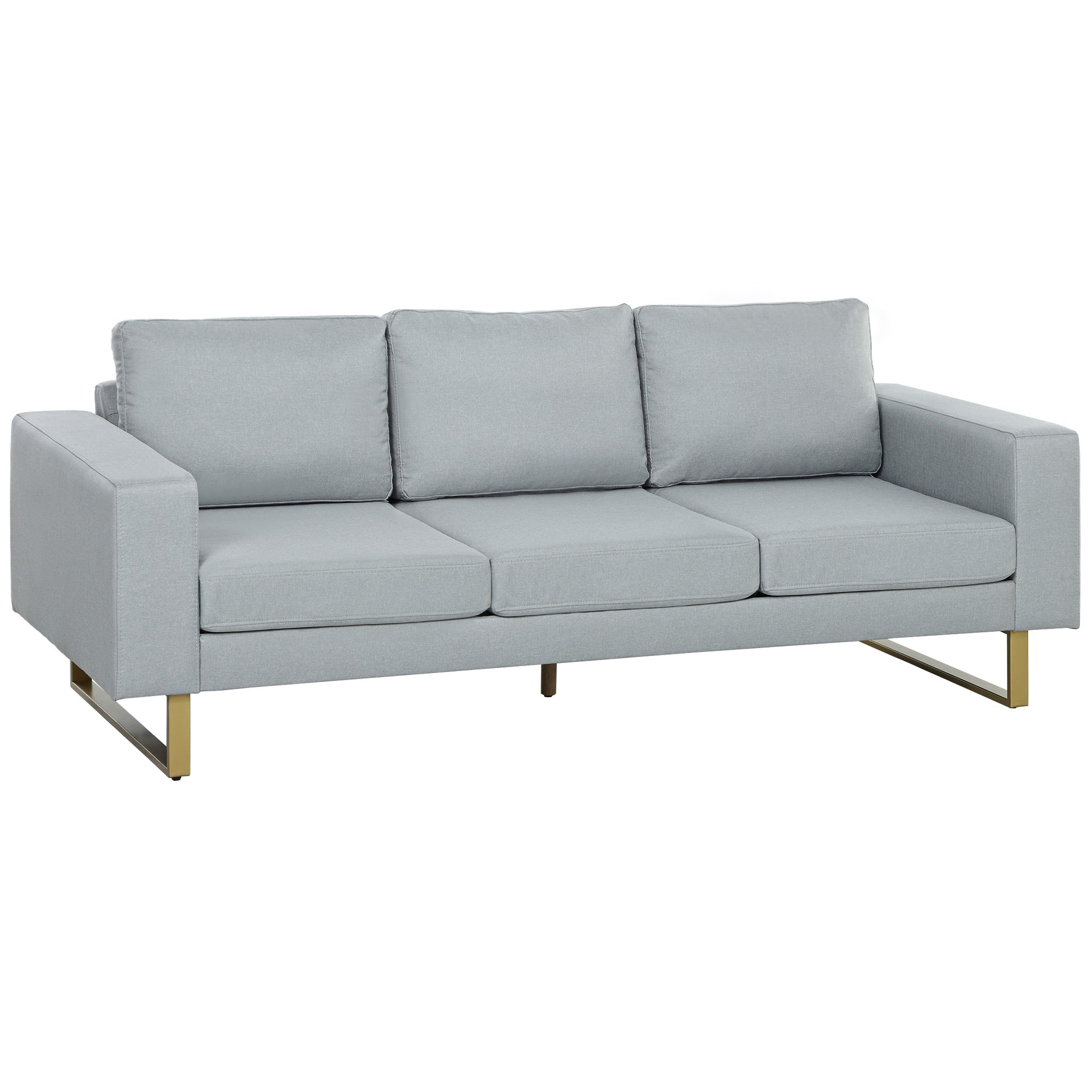 HOMCOM 3 vietų sofa - trijų vietų audinio sofa su pagalvėlėmis ir porankiais, lino išvaizdos, 200 x 82 x 78 cm, šviesiai pilka