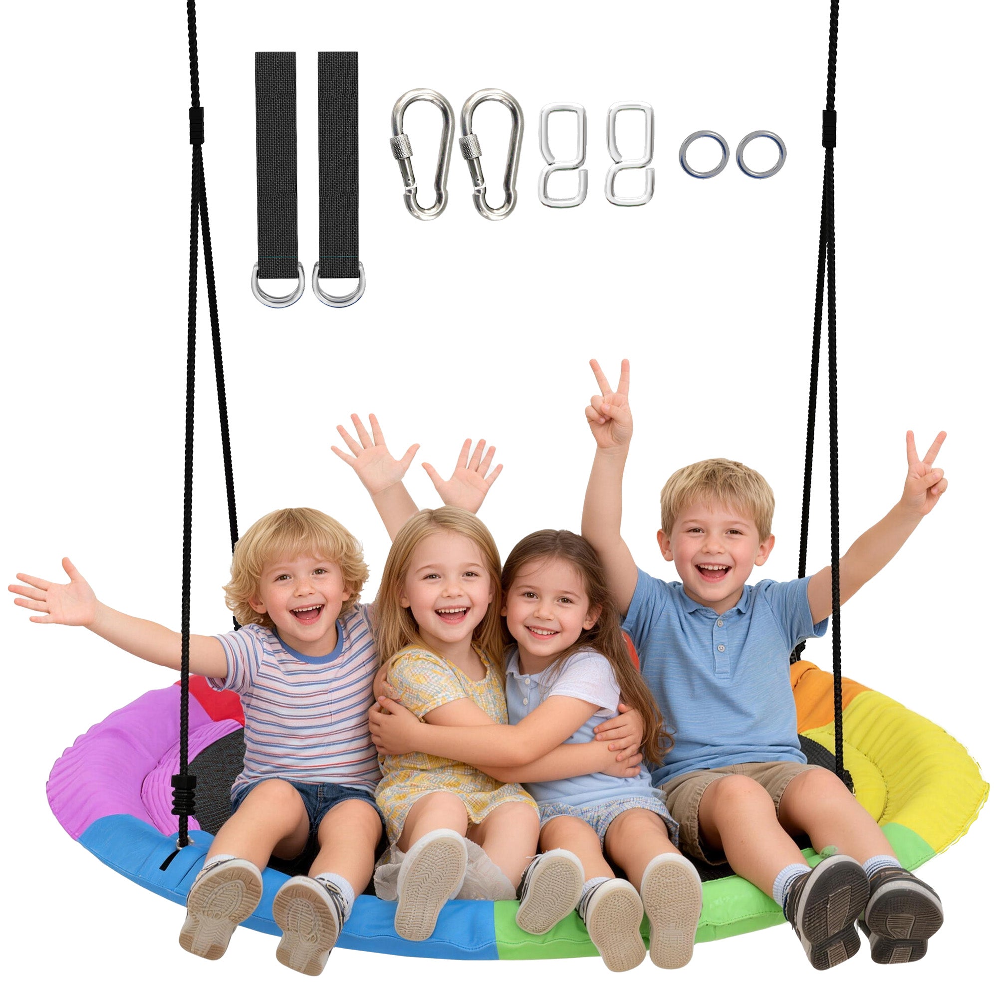 AIYAPLAY verstellbare 120 cm Nestschaukel — bis 300 kg Tragkraft, verstellbare Seile & Baumschlingen, Schaukel für Kinder 3–8 Jahre, Innen/Außen, mehrfarbig