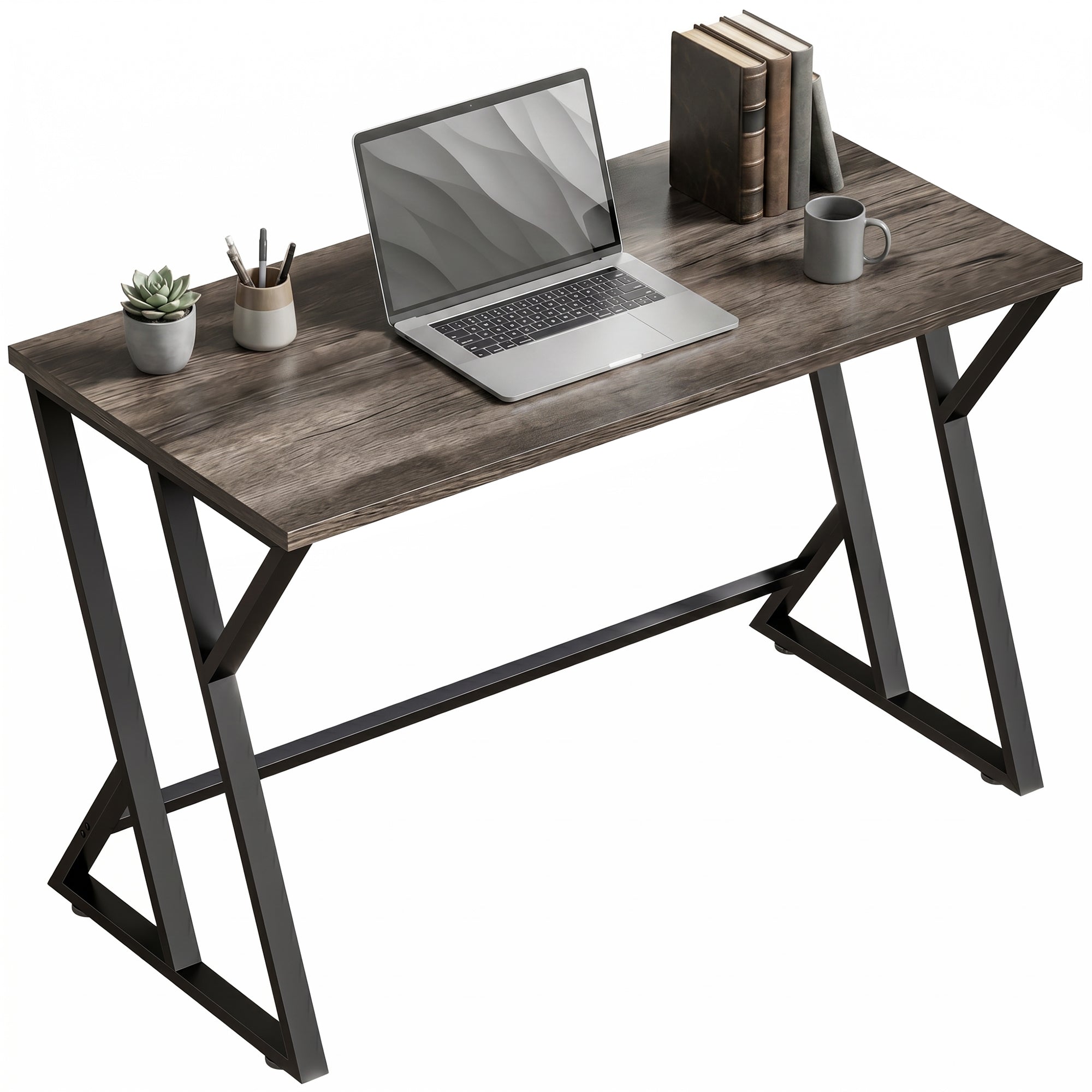 Bureau informatique HOMCOM 120 cm – Piétement en Z industriel, gris vieilli