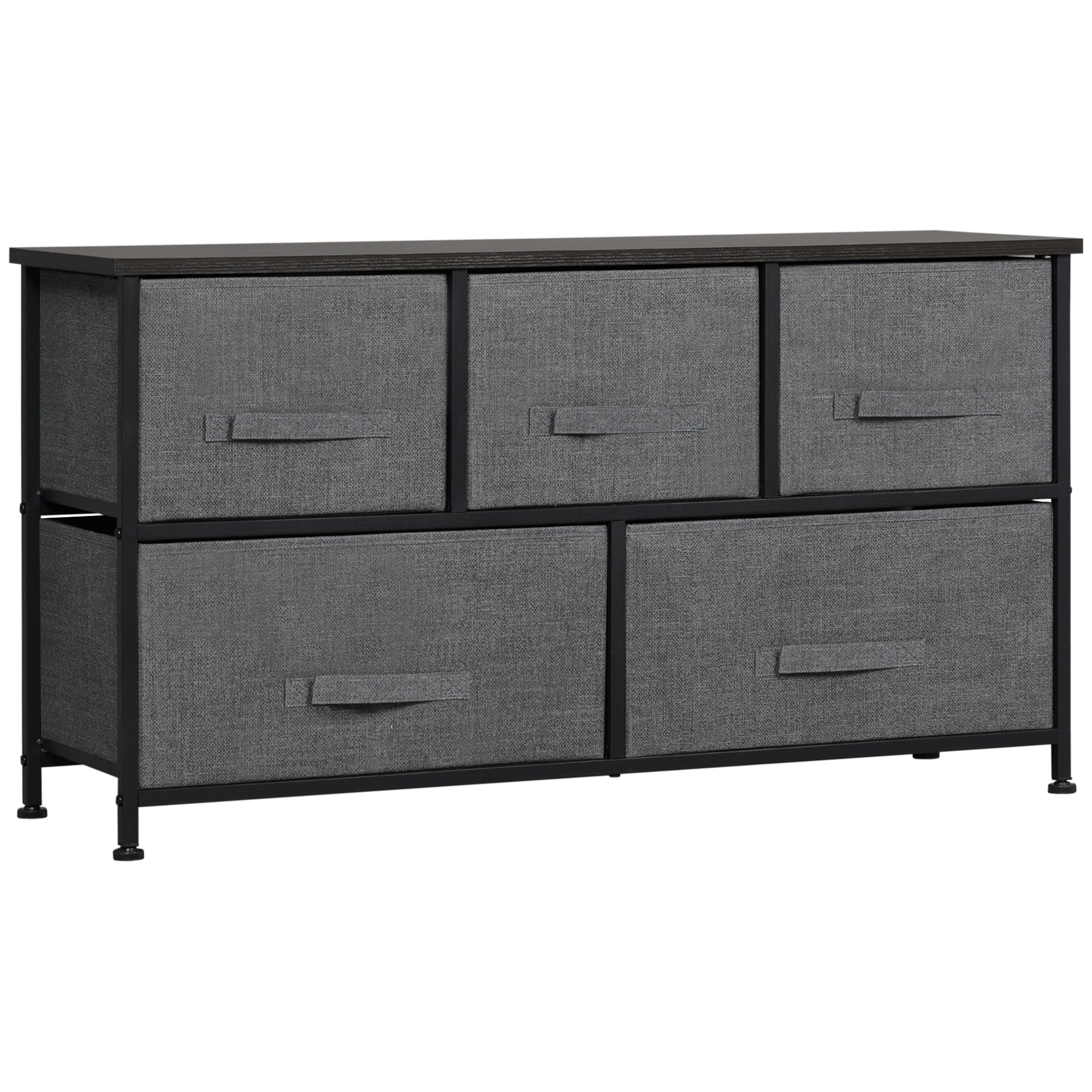 HOMCOM Kommode mit 5 Schubladen 100 x 30 x 54 cm Dunkelgraue Stahlkonstruktion mit Holzmaserung