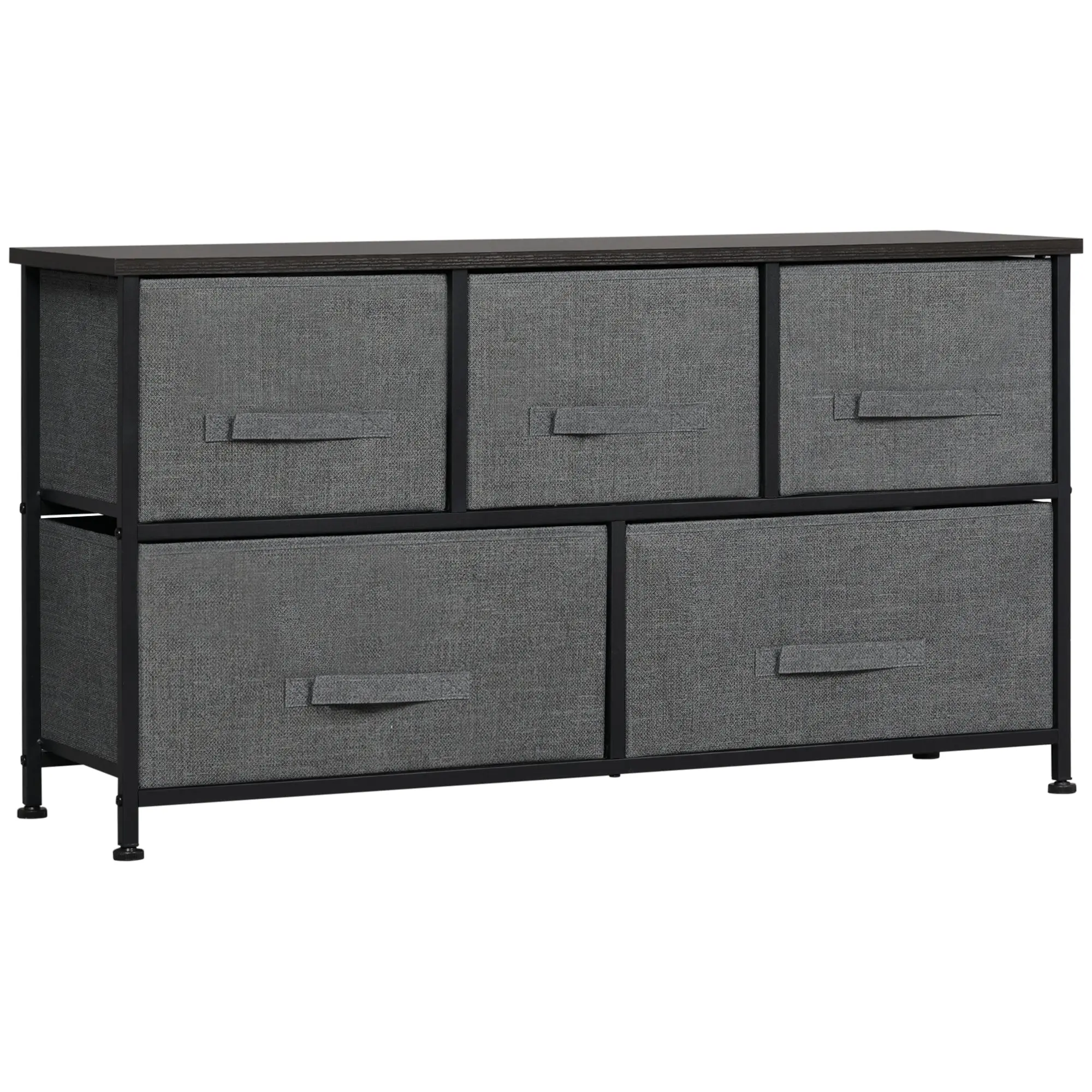 Chest of Drawers Storage Unit 100 x 30 x 54 cm 5 Non-Woven Drawers Dark Gray Steel Structure Black Wood Grain Appearance