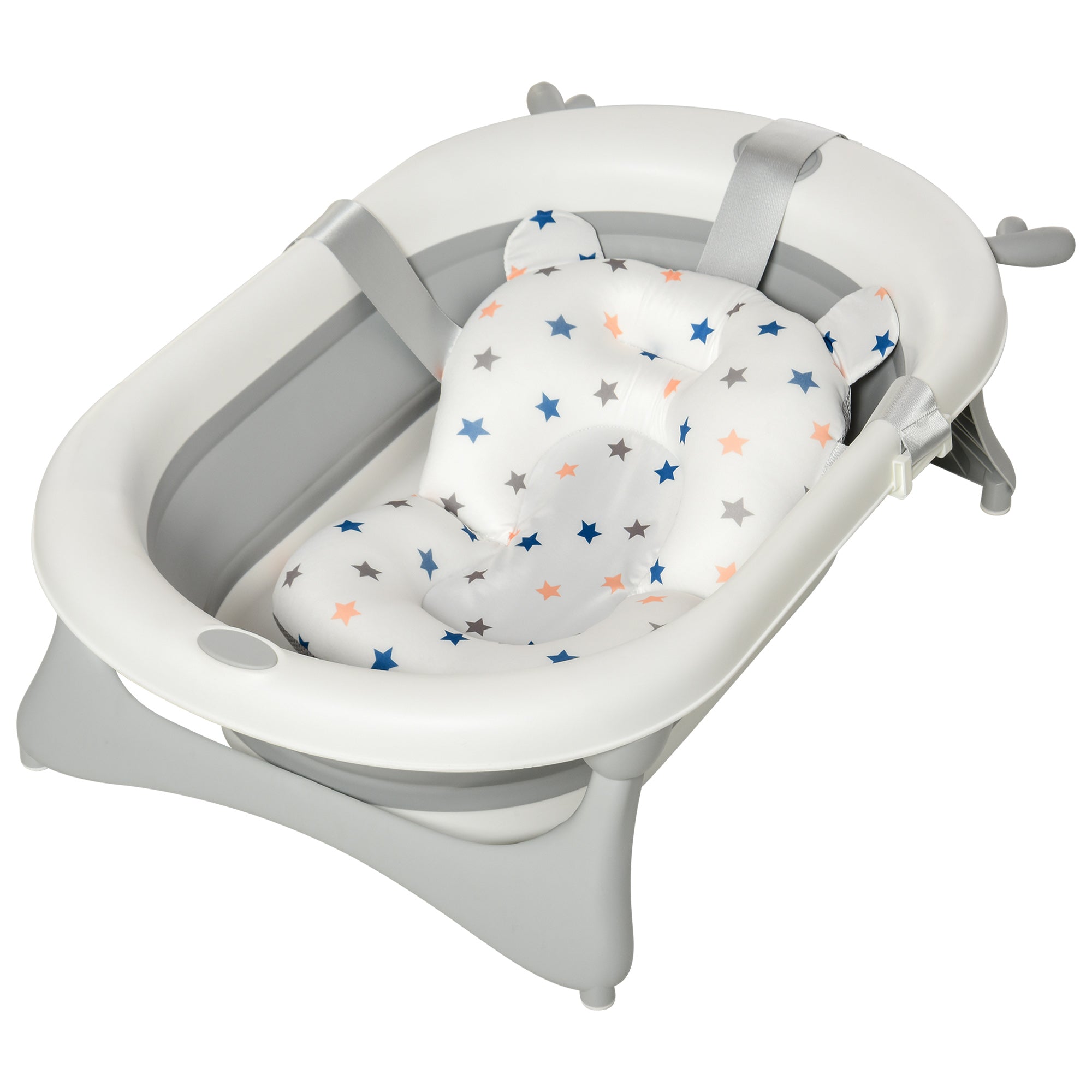HOMCOM Klappbare Babybadewanne 0-3 Jahre 81,5x50,5x23,5 cm mit Thermosensiblem Stopfen, Kissen und Antirutschpolstern Grau