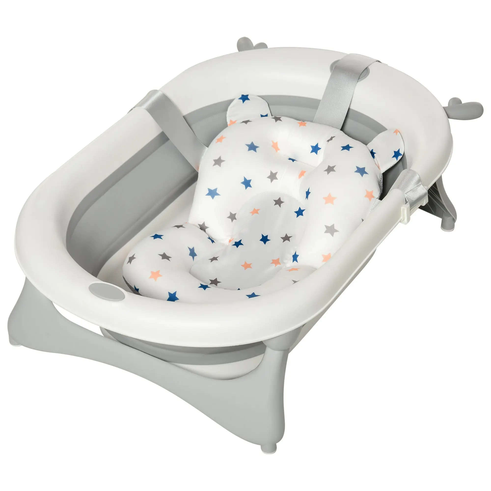 Foldable Baby Bathtub Baby Bath 0-3 Years 81.5x50.5x23.5 cm with Thermosensitive Plug, Cushion, and Non-Slip Pads Gray