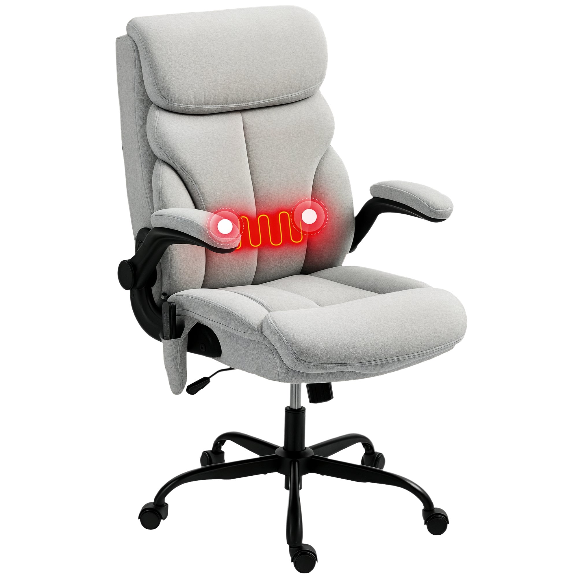 Office Chair with Massage and Heating Function Swivel Desk Chair with Adjustable Height Foldable Armrests High Backrest and Remote Control Gray