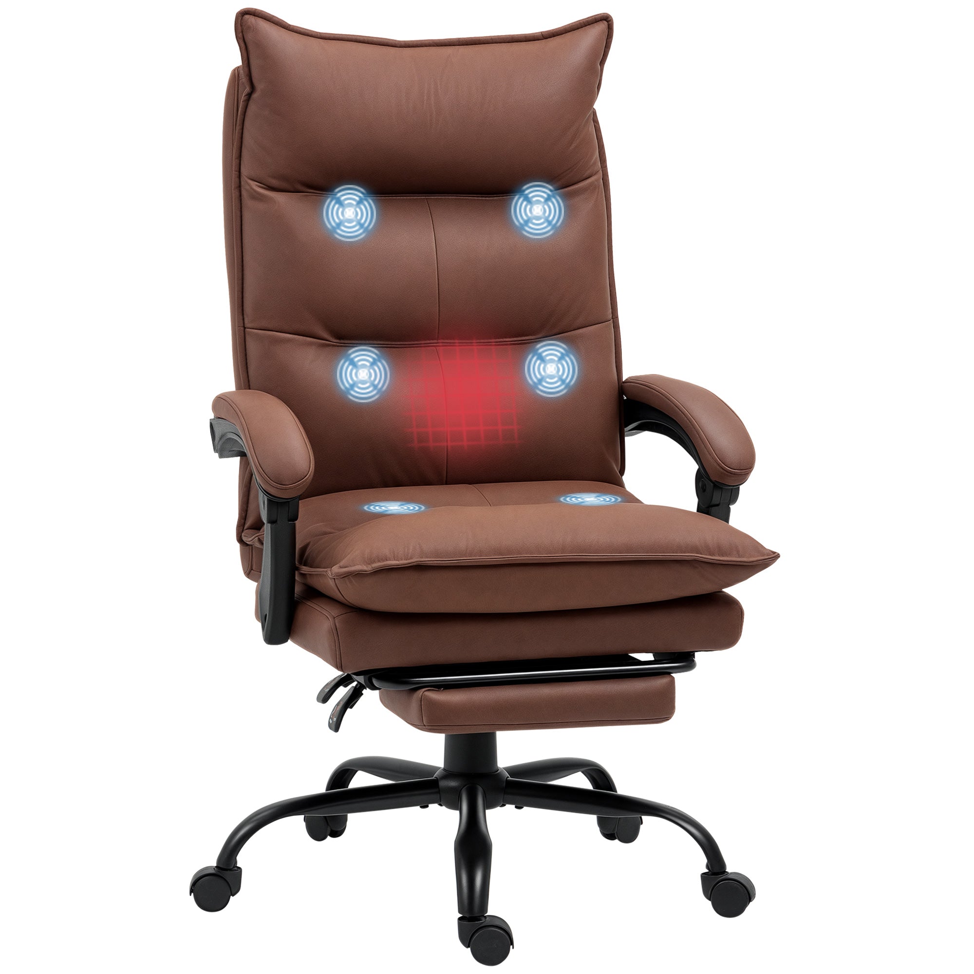 Office Chair with Massage Function Ergonomic Desk Chair with Lumbar Heating, Reclining Function, Footrest Adjustable Height 360° Swivel Executive Chair, Microfiber, Brown