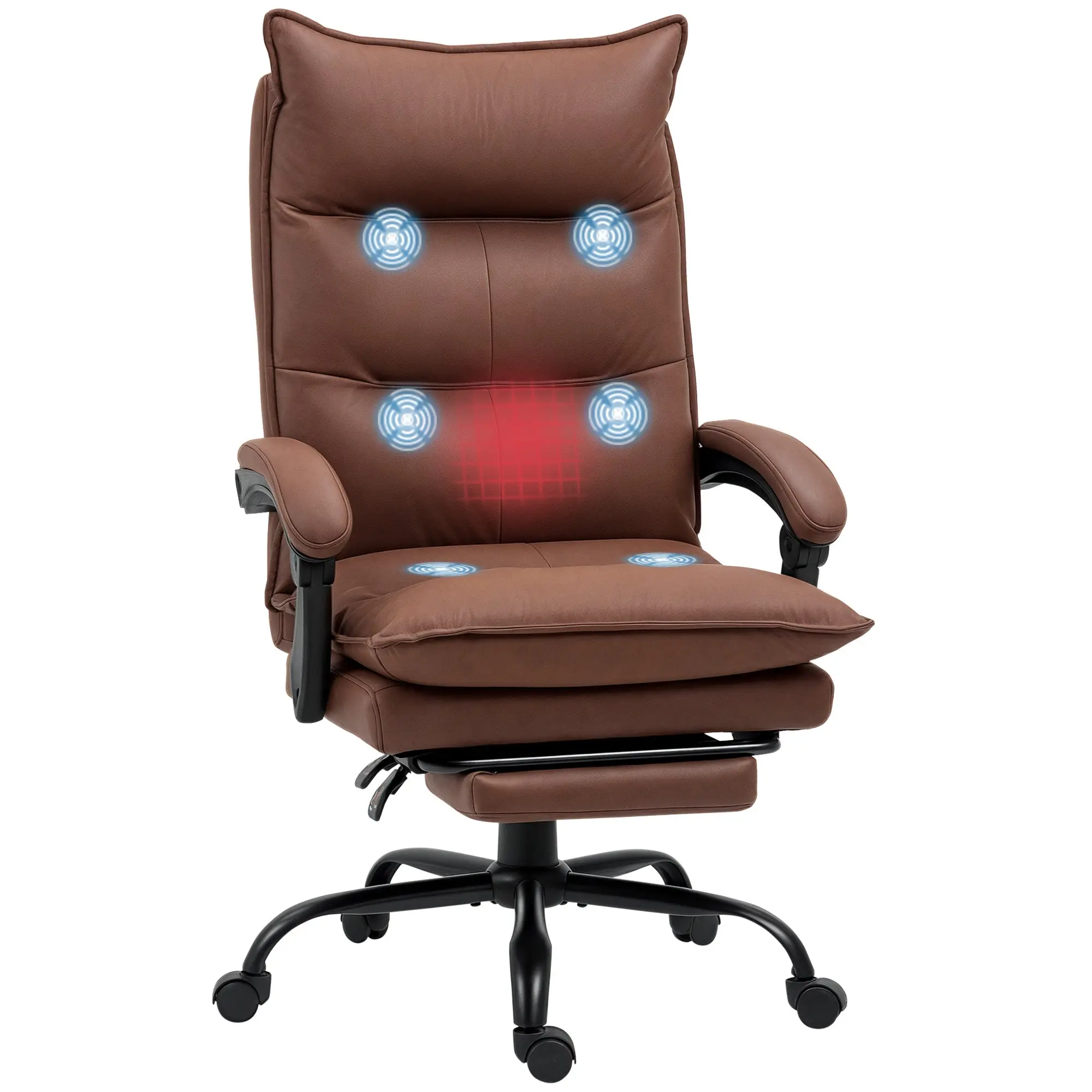 Office Chair with Massage Function Ergonomic Desk Chair with Lumbar Heating, Reclining Function, Footrest Adjustable Height 360° Swivel Executive Chair, Microfiber, Brown