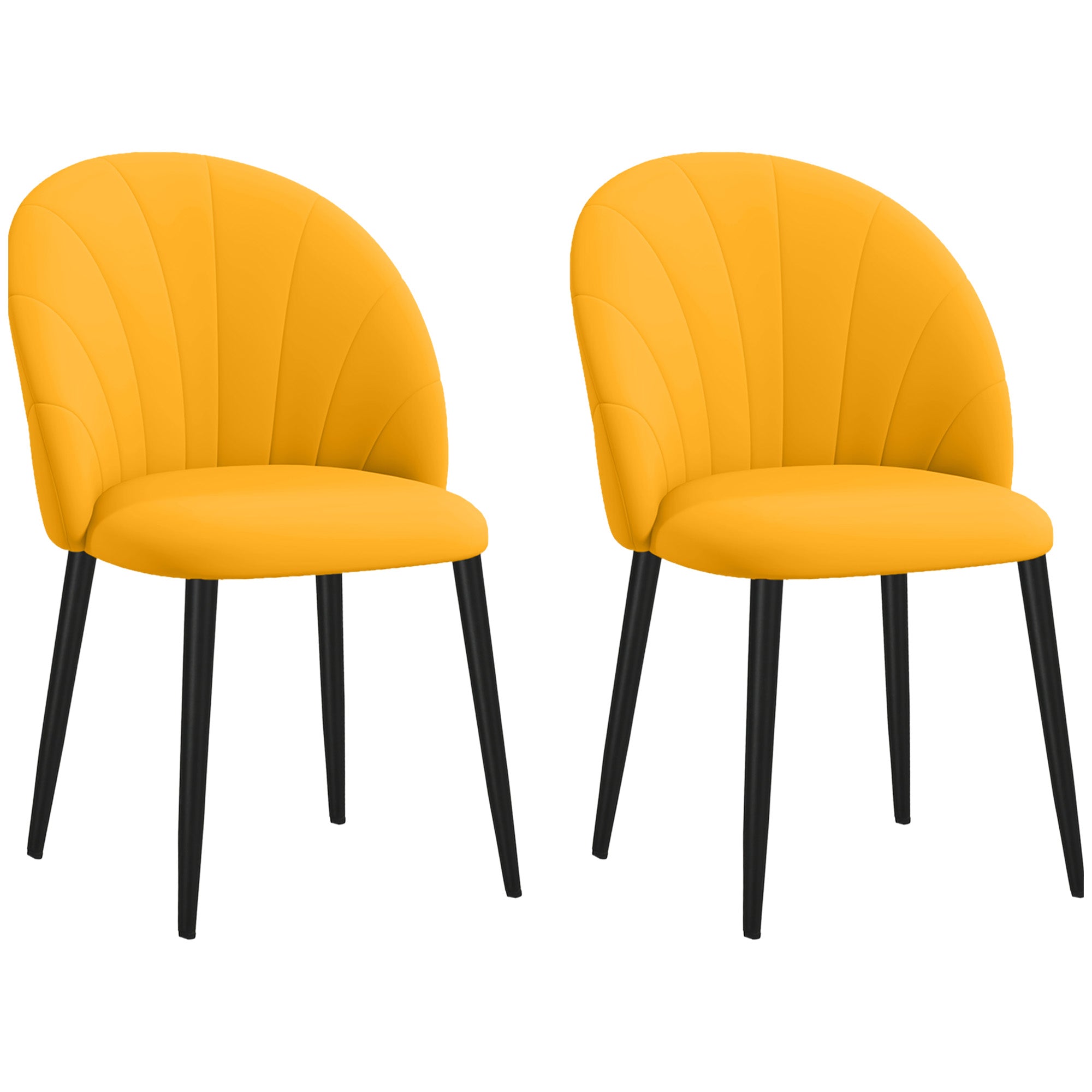 HOMCOM Sæt med 2 Spisestole, Moderne Køkkenstole med Skalleryg og Metalben, Velour Polstret Stol til Køkken, Soveværelse, Kontor og Stue, Gul