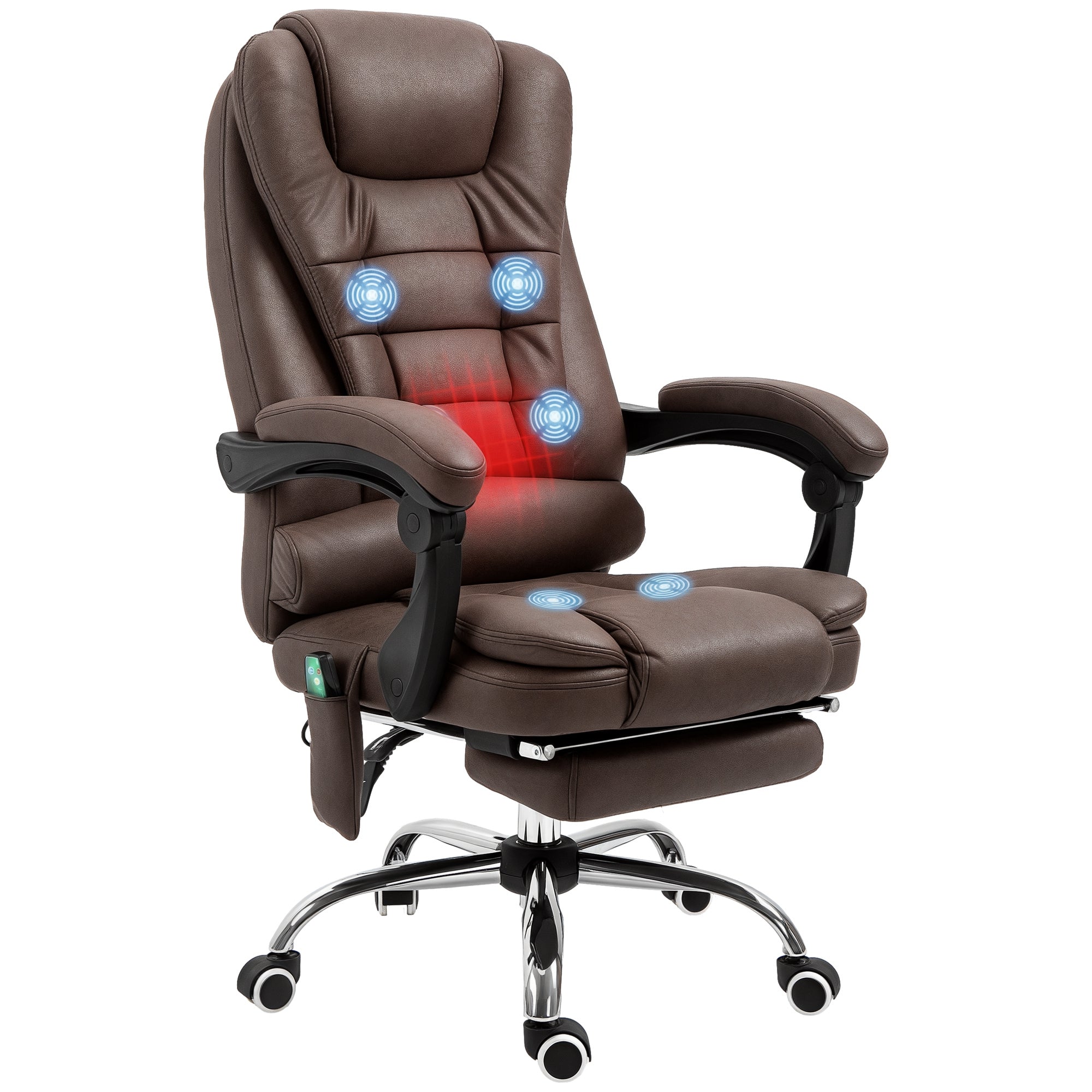 Office Chair with Massage Function, Ergonomic Desk Chair with Reclining & Heating Function, Height Adjustable Computer Chair with Footrest, Side Pocket and Remote Control, Brown