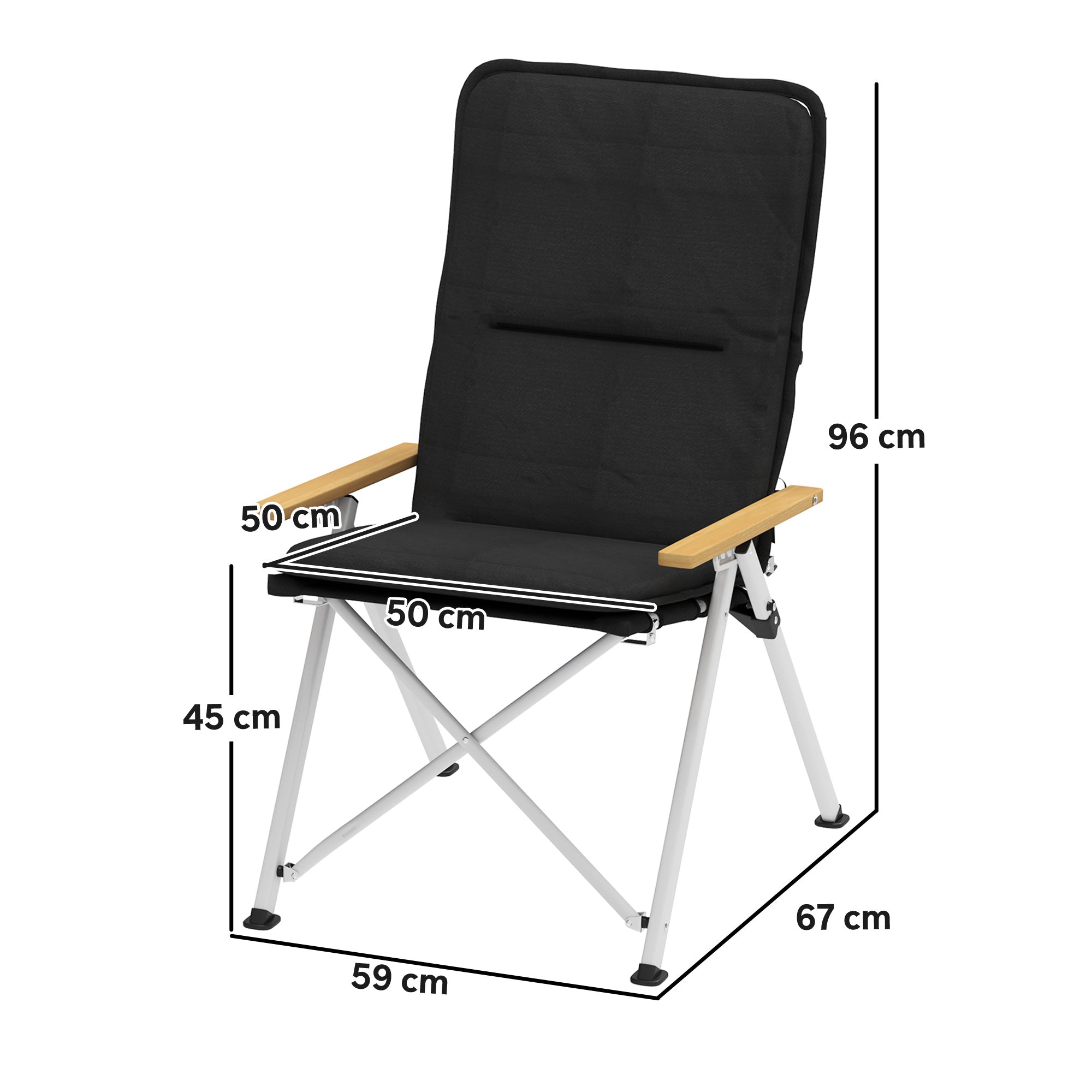 Outsunny Campingstuhl Faltstuhl Tragbar, Hoher Rücken, Abnehmbares Kissen und Tragetasche, Gartenstuhl für Wandern, Angeln, Strand und Picknick, 59x67x96cm, Schwarz