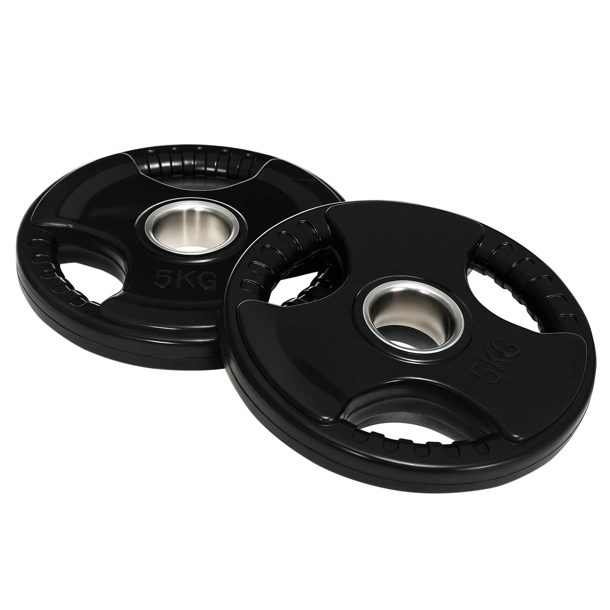 SPORTNOW Weight Plates Set of 2, Tri-Grip 2 x 5 KG Rubber Olympic Plates, floor-friendly weight plates with 5 cm bore, three handles, for weightlifting, strength training