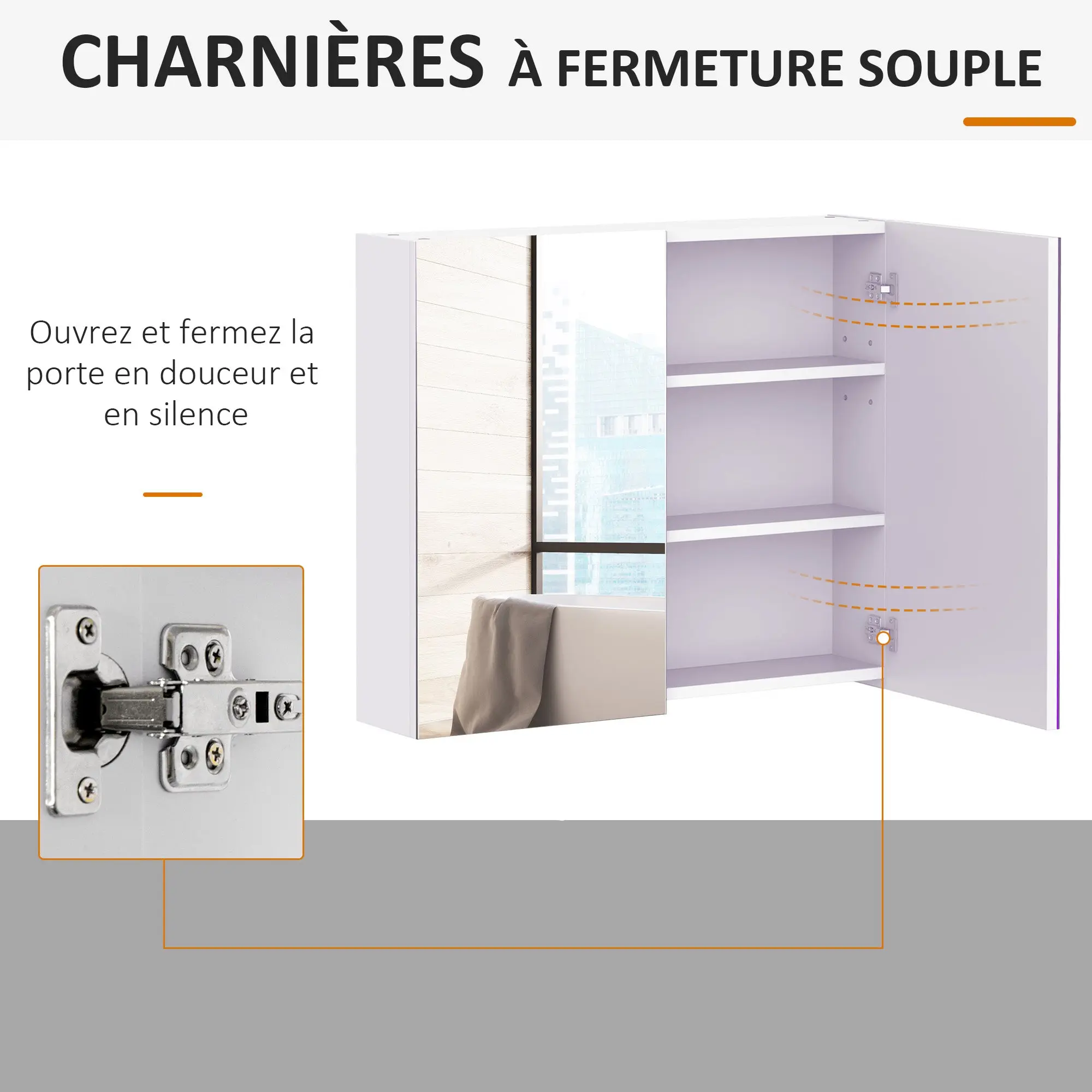 Wall-mounted bathroom cabinet with mirror, 70 x 60 cm, bathroom furniture, medicine cabinet with adjustable shelf, white