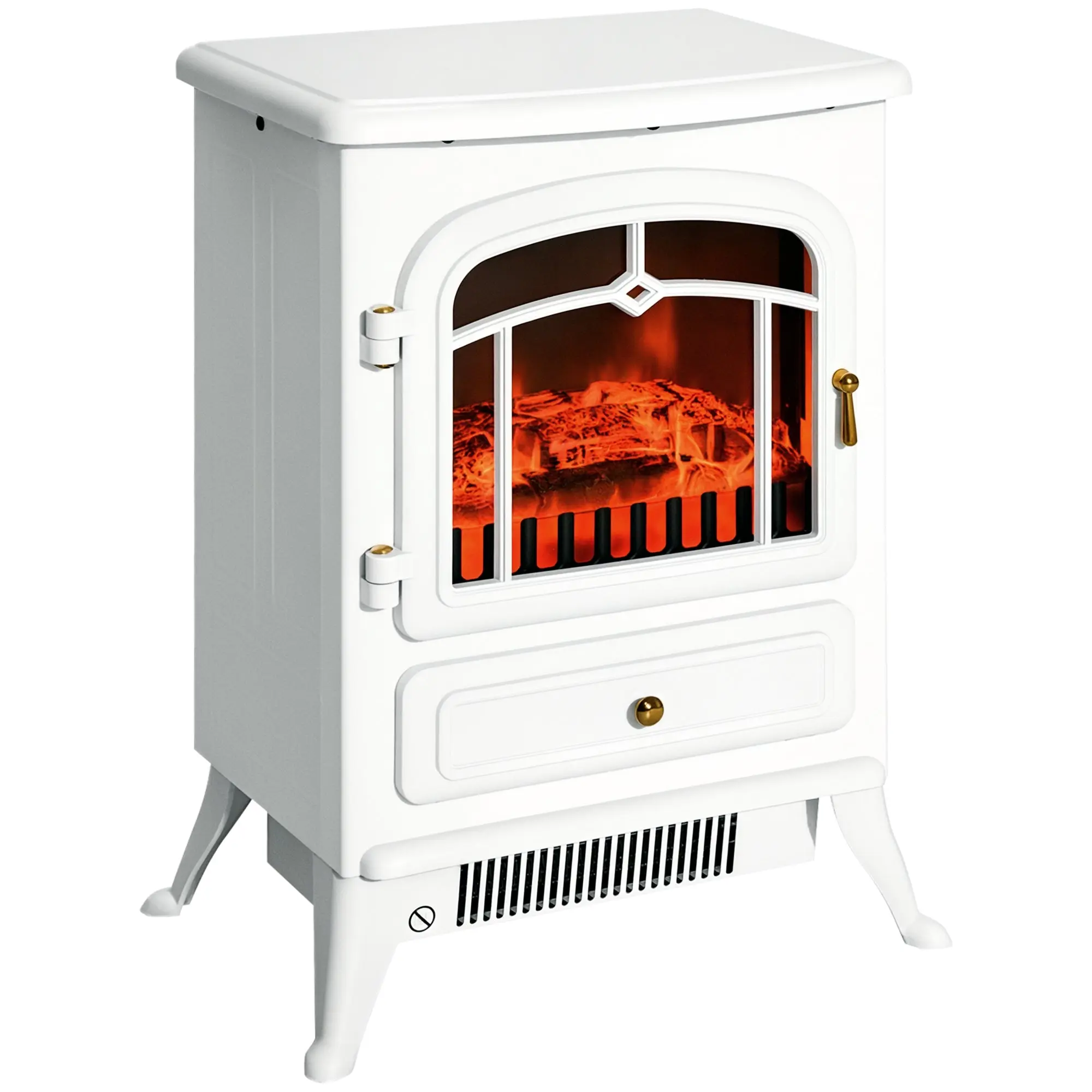 Electric Fireplace Stove Flame Effect 950/1850W Overheat Protection White 41.5 x 28 x 54.8 cm