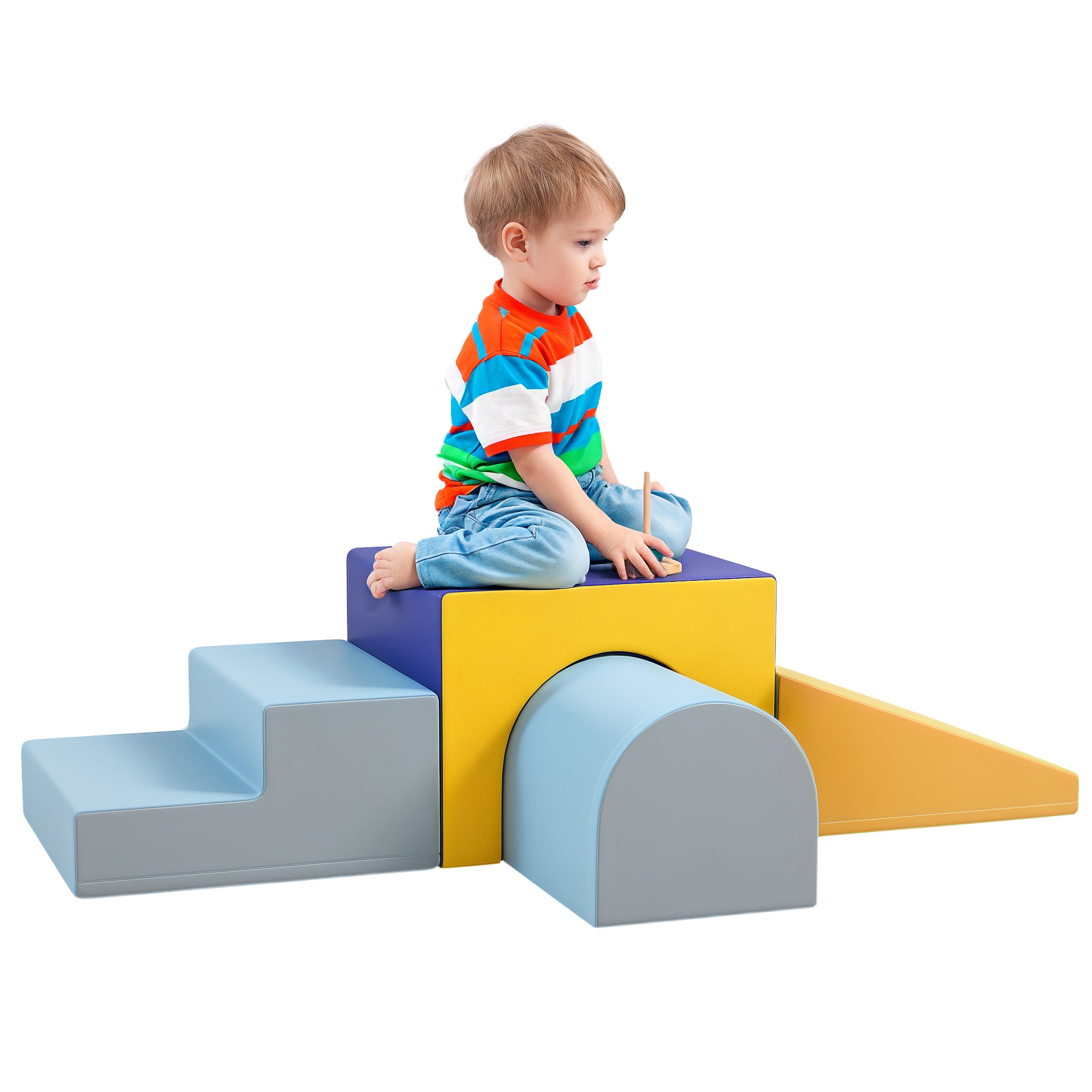 HOMCOM 4er Set Schaumstoffblöcke für Kinder - Weiche Kletter- und Bauklötze - Riesige Bauklötze für Babys und Kleinkinder - Blau