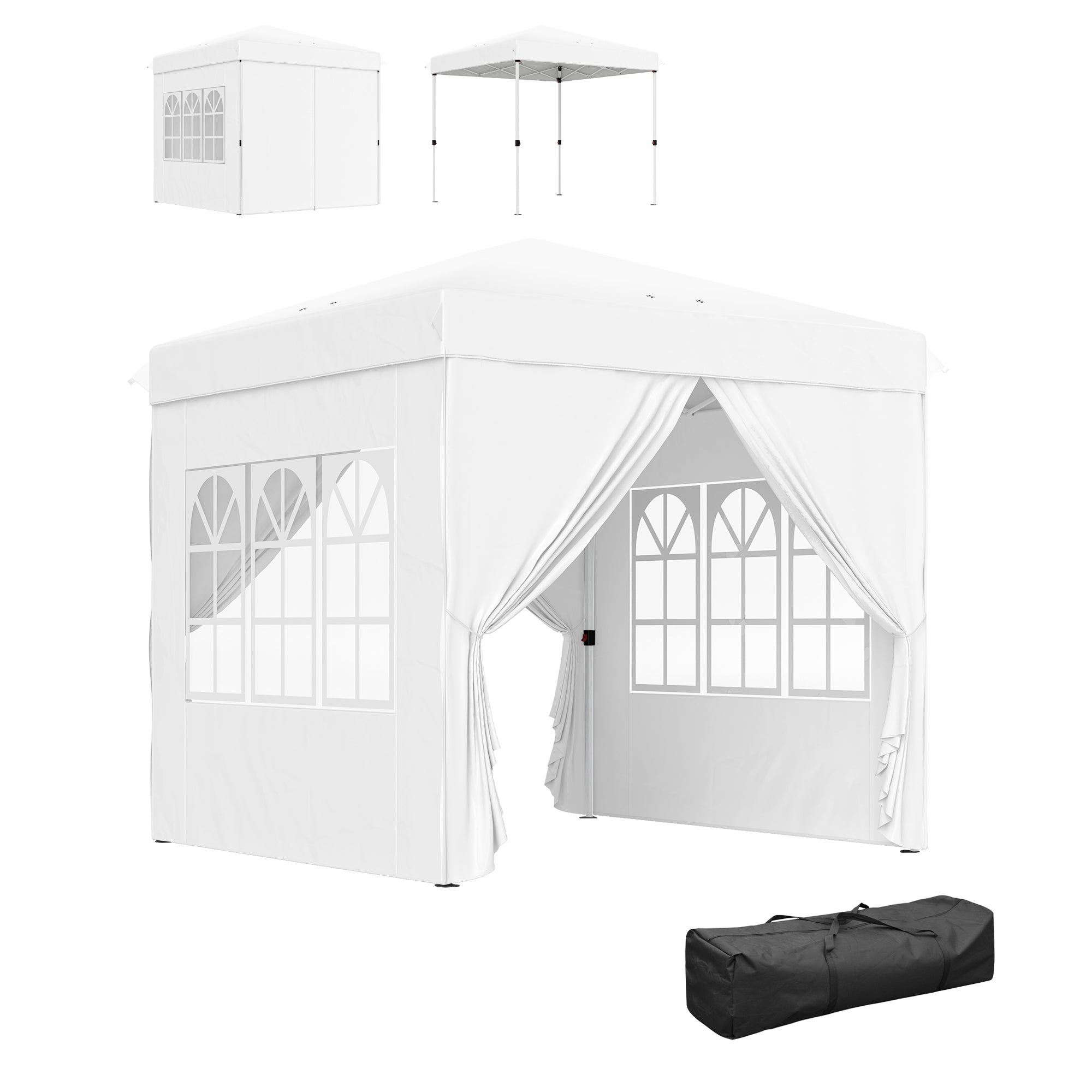 Outsunny Pop-up Faltbares Pavillon 2,5x2,5 m mit 4 UV-beständigen Seitenwänden und Tragetasche für Campingpartys Weiß