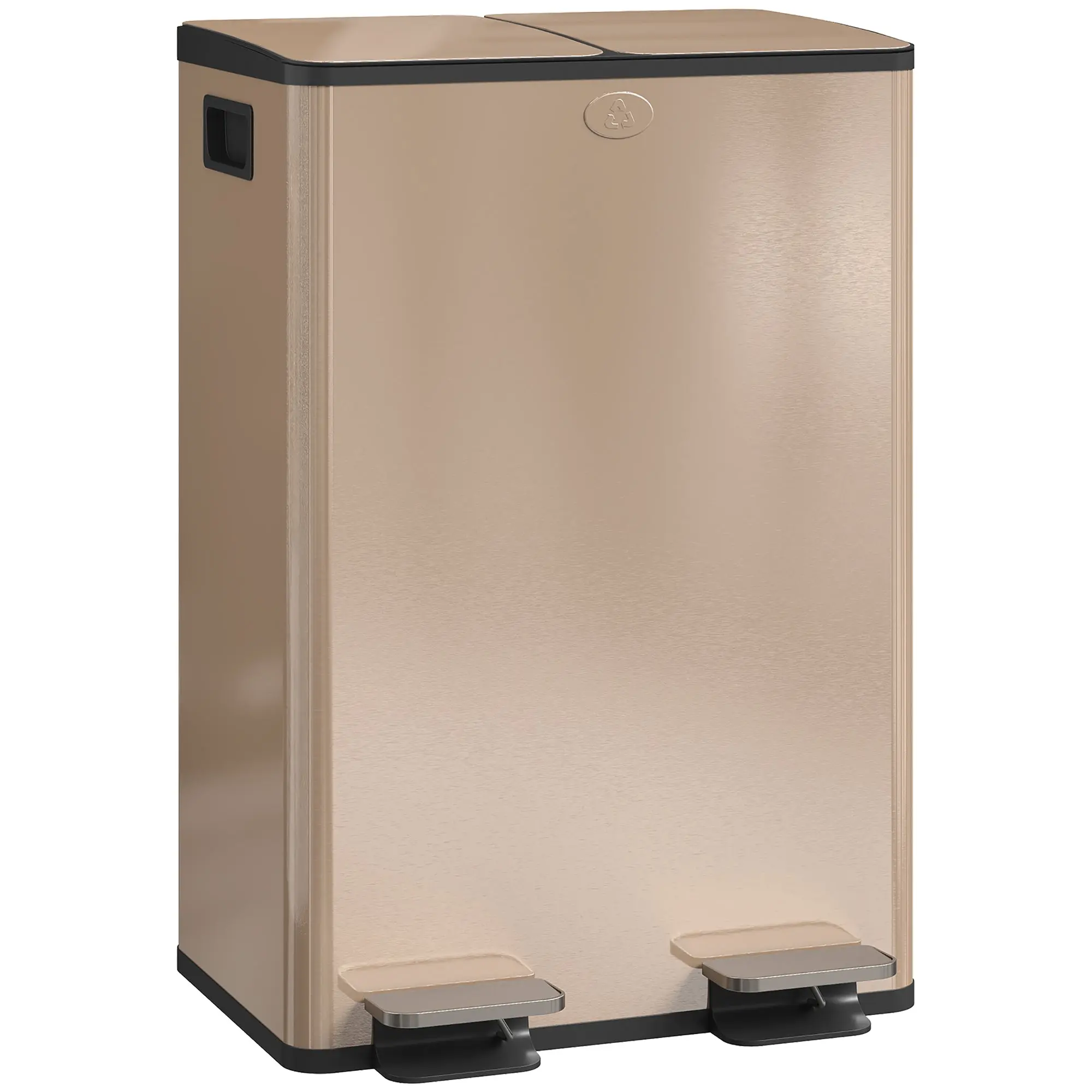 Dual-Compartment Pedal Bin 2×28 L (56 L) – Stainless Steel, Removable Inner Buckets, Soft-Close Lid, Fingerprint-Resistant (Gold)