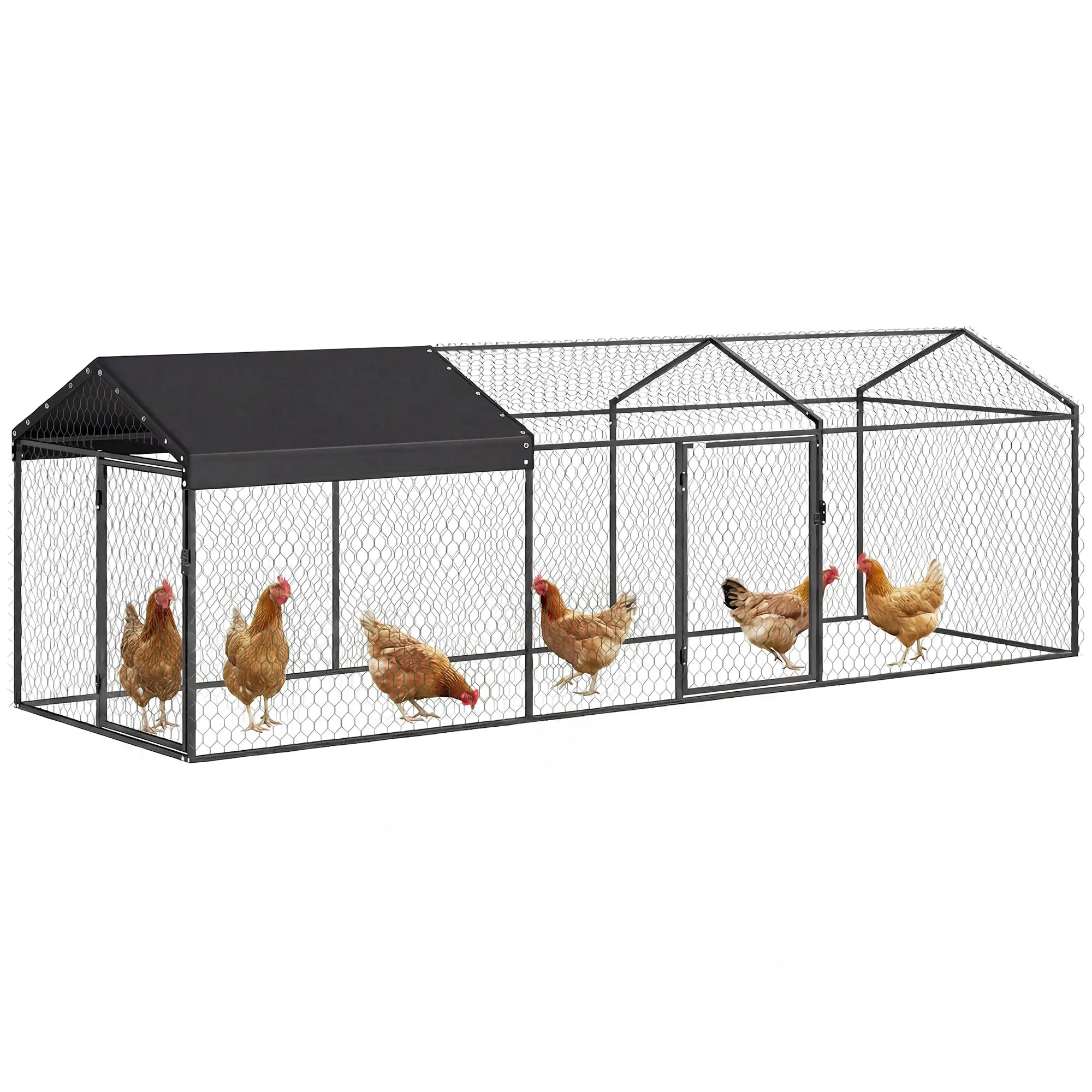 Large Outdoor Metal Chicken Coop with Oxford Fabric Cover, Waterproof & UV-Resistant, 9.8 x 3.3 x 3.3 ft (fits 3–5 chickens) — Black