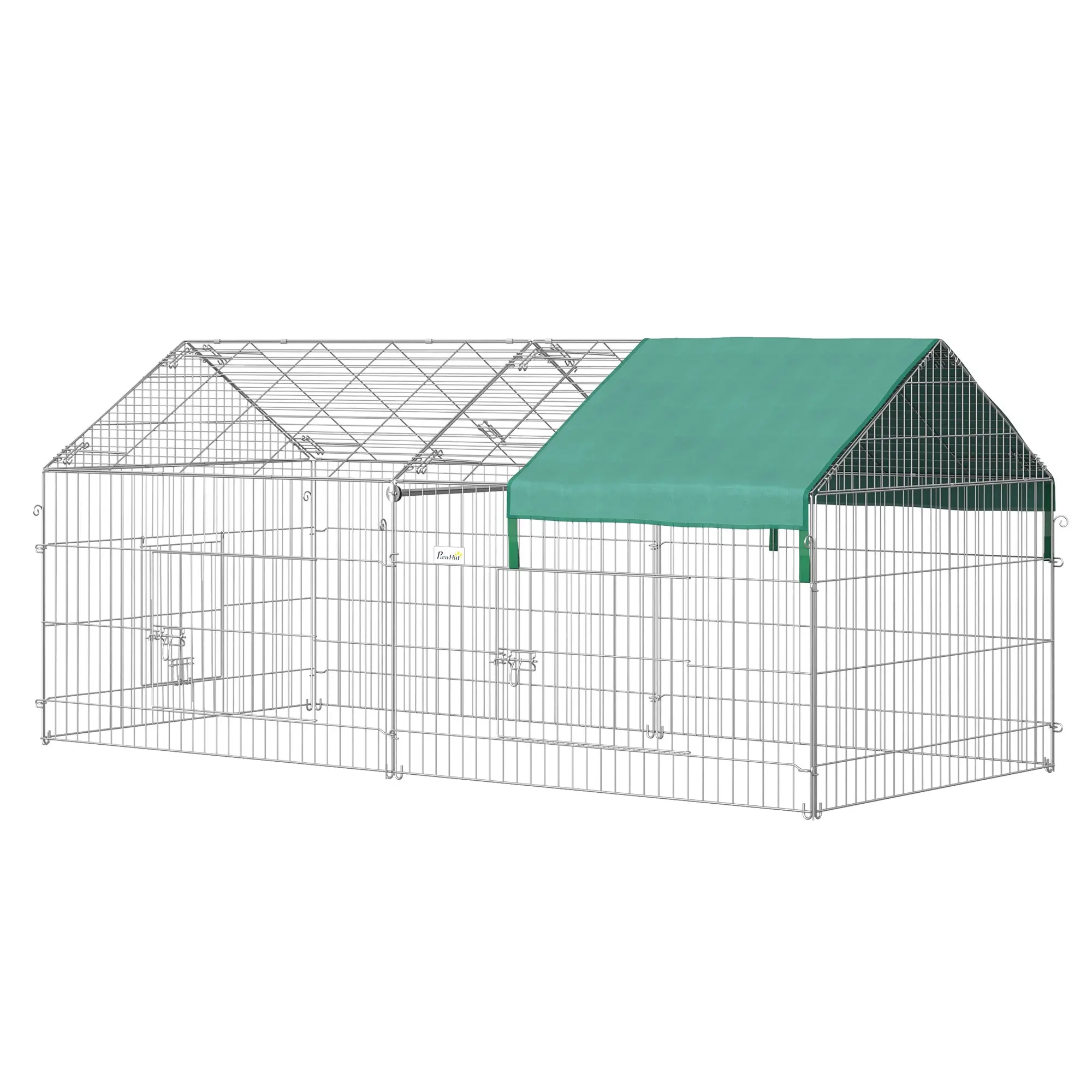 Small Animal Enclosure Cage 220x103x103 cm Rabbit Hutch with 2 Doors and Solar Protection for Rabbit Chickens Ducks Outdoor Garden Patio Silver and Green