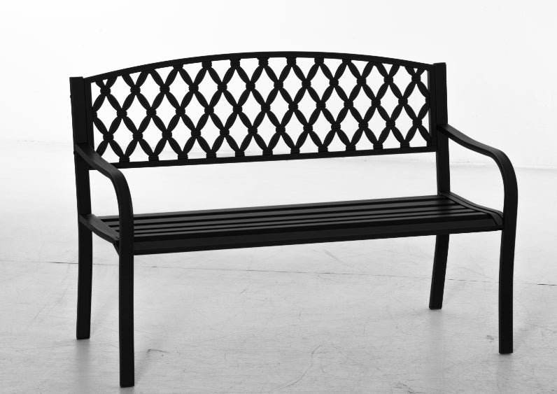 Outsunny 2-Sitzer Gartenbank mit dekorativem Rückenlehne und Armlehnen für Terrasse Balkon Patio im Freien bis 240 kg Tragkraft, Gusseisen und Stahl 128x58.5x89 cm Schwarz