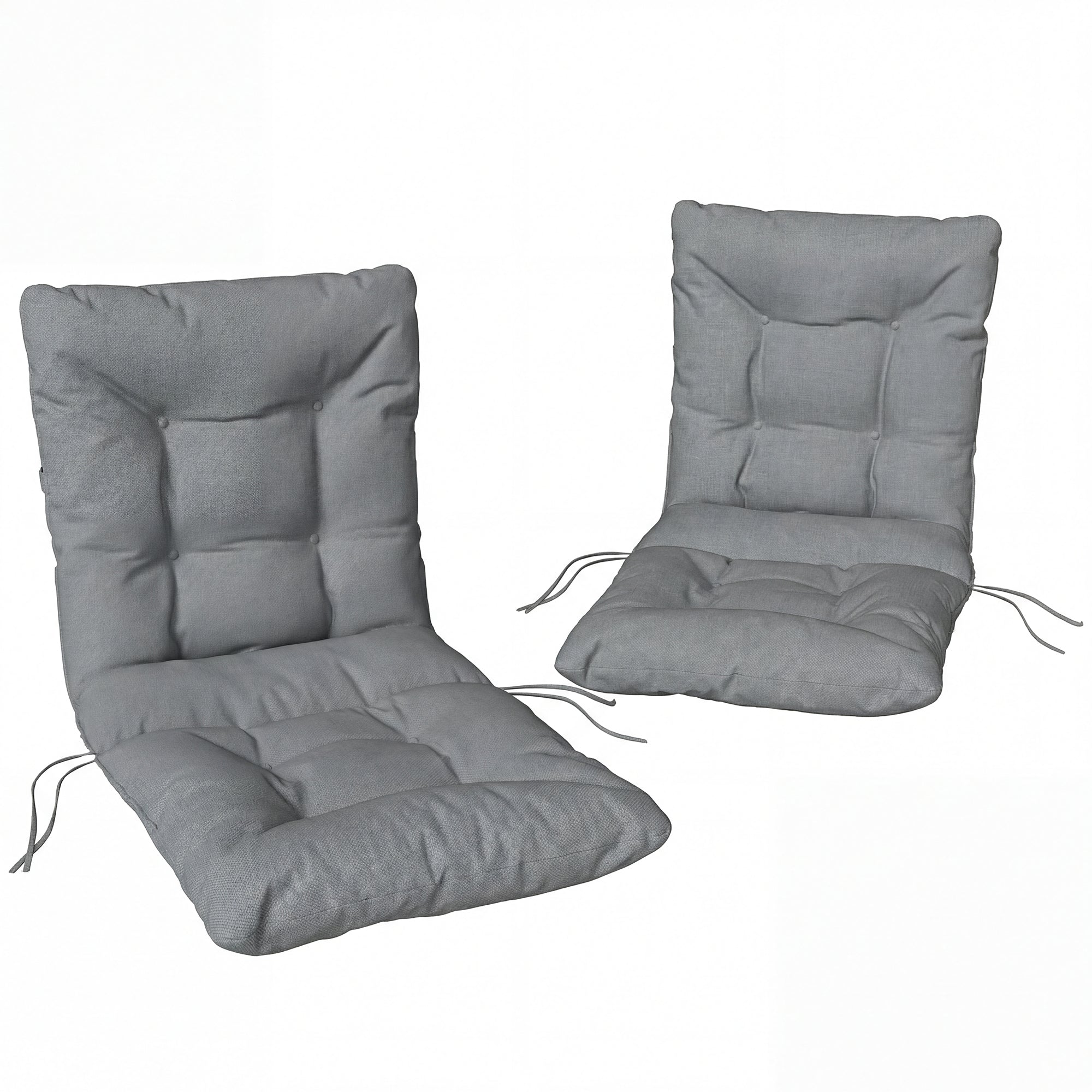 Outsunny 2-delni set sedežnih blazin 120 x 50 x 8 cm — zavezane blazine za stole, za notranjo in zunanjo uporabo, svetlo siva