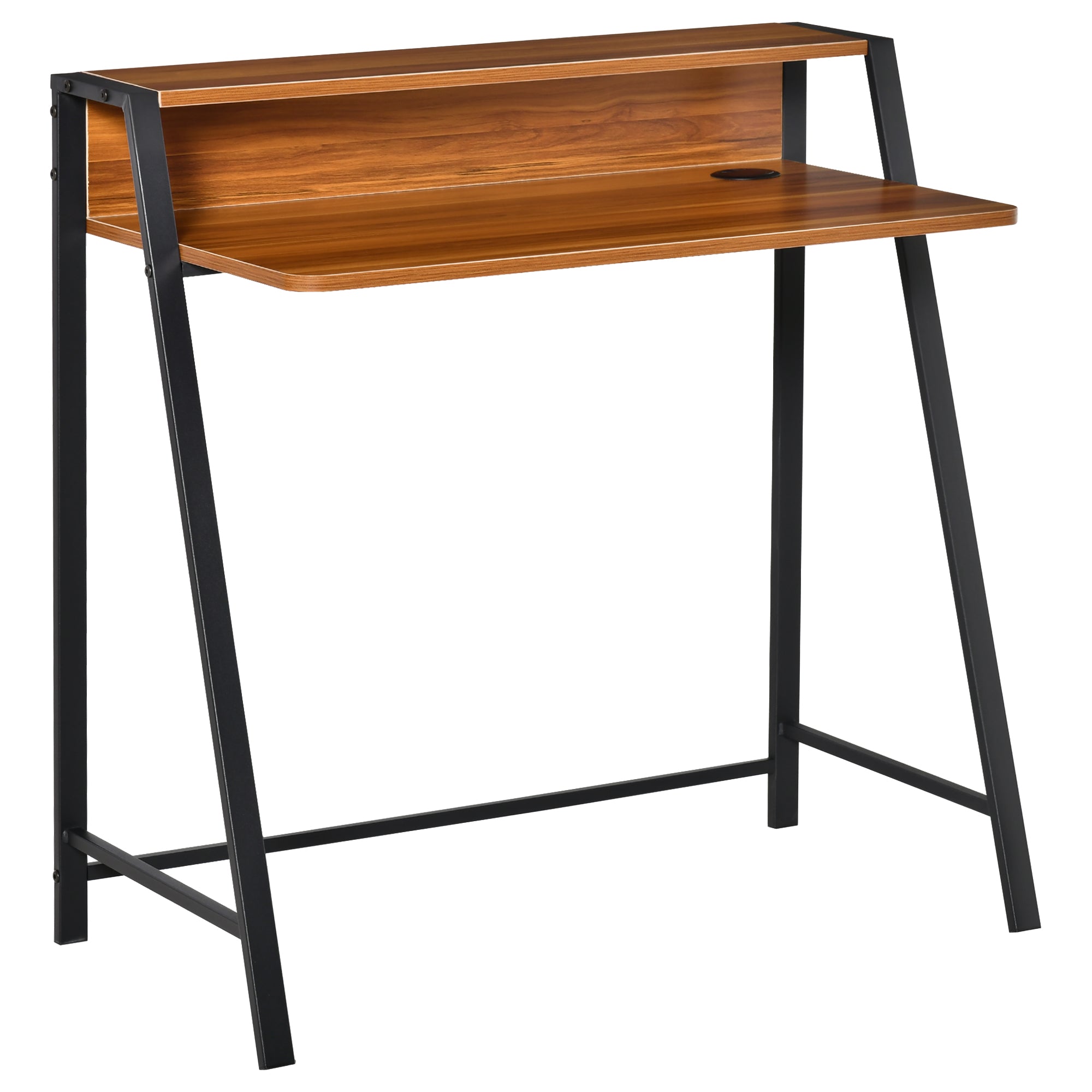 HOMCOM Bureau, Computer Bureau met Plank en Kabelbeheer, Modern Bureau met Metalen Frame voor Studiekamer, Slaapkamer, Thuiswerkplek, 84 x 45 x 85 cm, Walnoot+Zwart