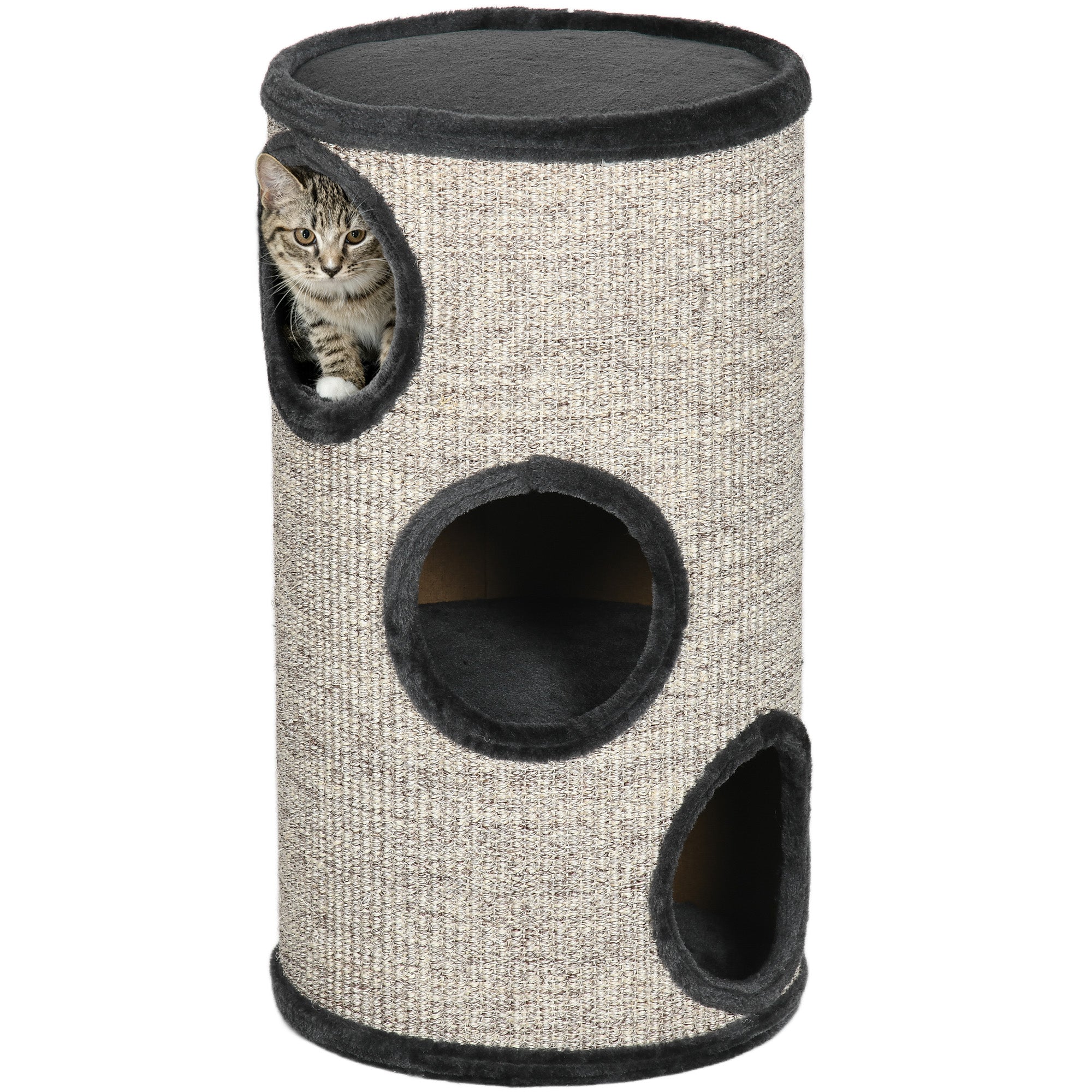 Scratching Barrel 70 cm High ? 38 cm Three-Story Cat Barrel with Plush Edge, Cat Cave, Scratching Post for Small Cats, Light Gray