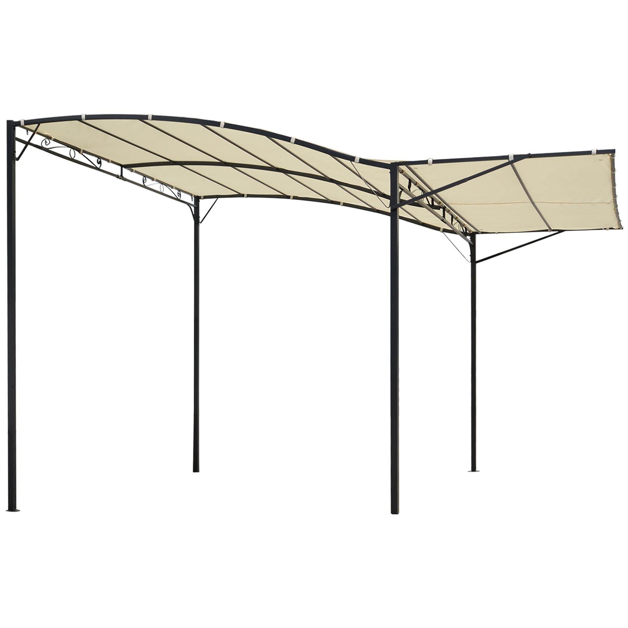 Outsunny Pavilion Gaart Gazebo Awning Sonnenschied mat Klapptäischt OD UV Schutz Stol + Polyester Créme Weiß + Schwarz 3 x 2.5 m