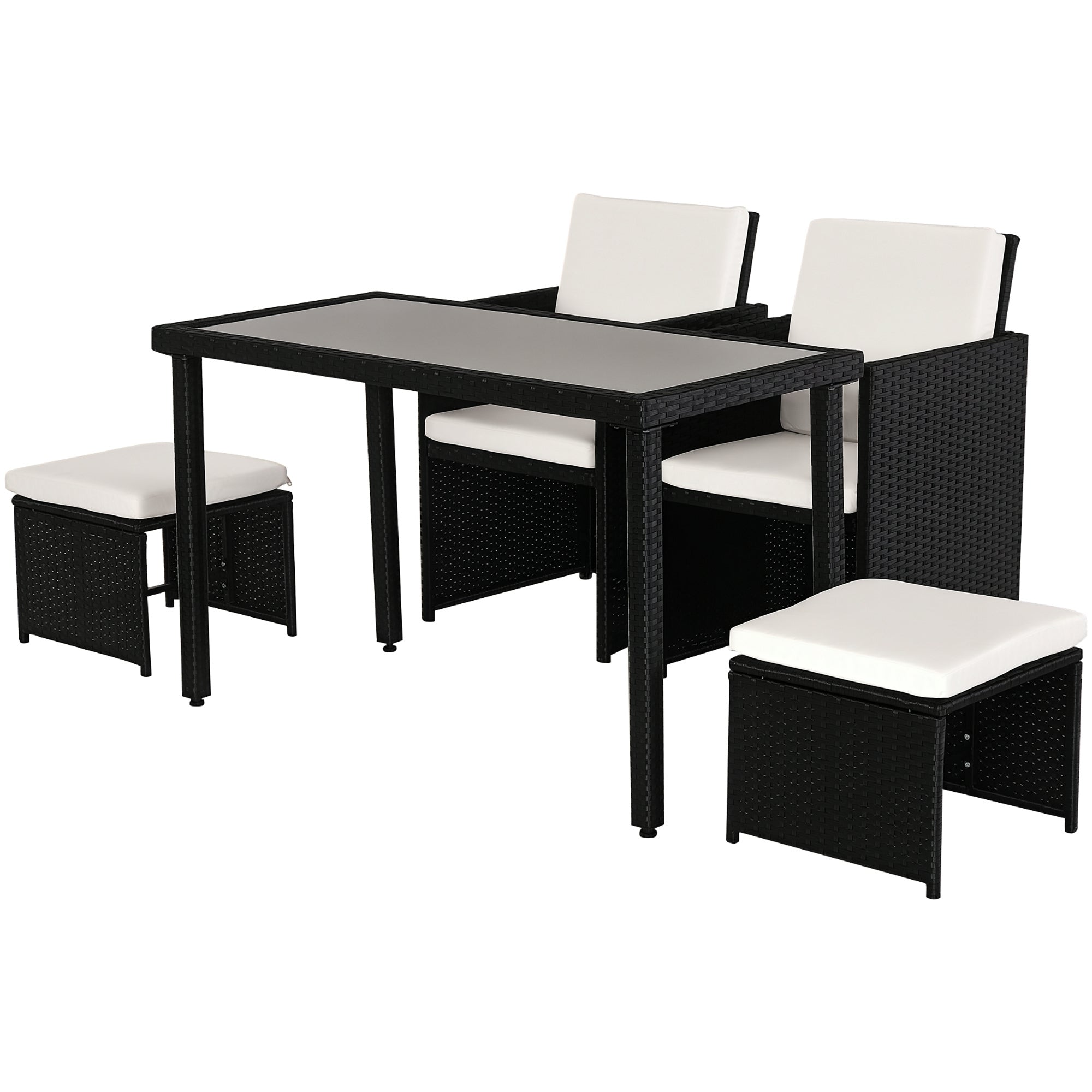Outsunny Poly Rattan Iessen Set Gaardenset Mëbel 11 Stécker mat Këssen Schwaarz
