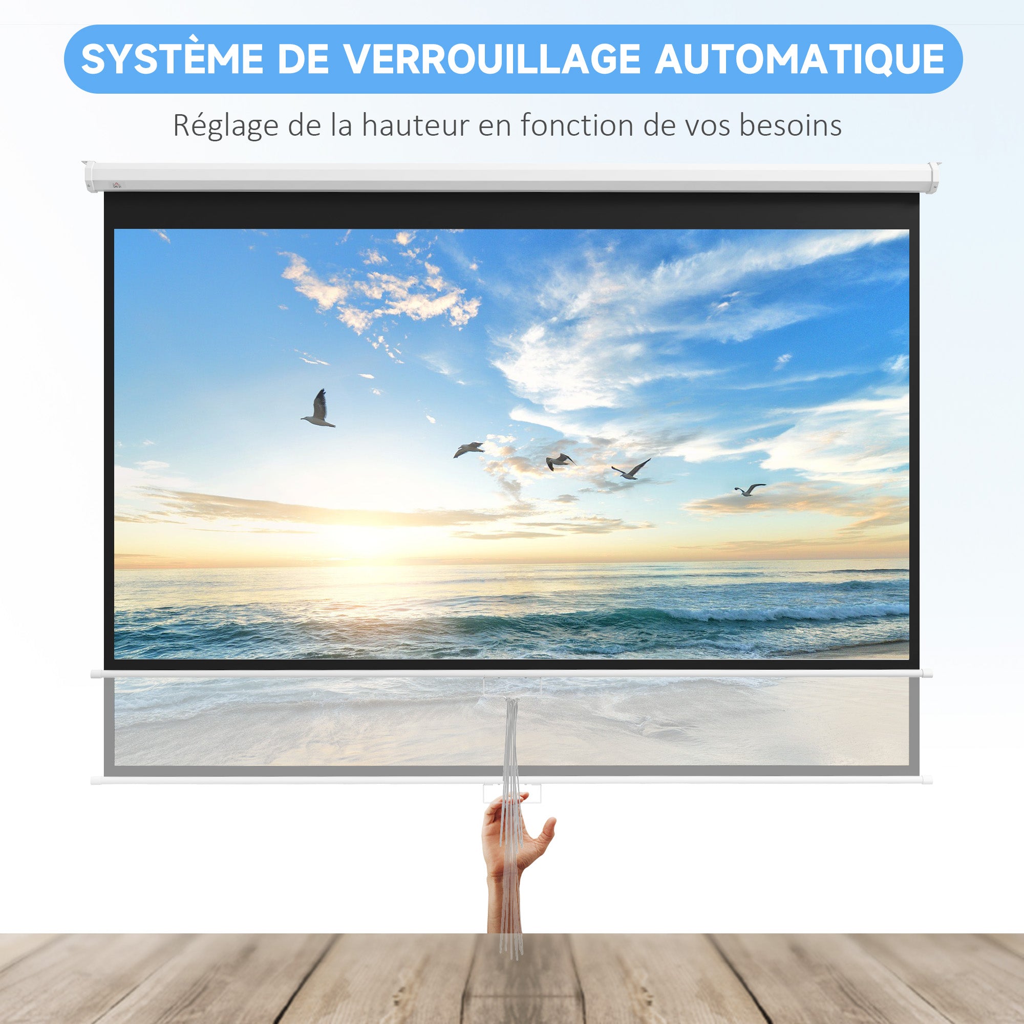HOMCOM 120 Zoll Projektionsleinwand, Projektorleinwand für Heimkino, 16:9, 4K HD, Wand- oder Deckenmontage, 283 x 8 x 192 cm, Weiß